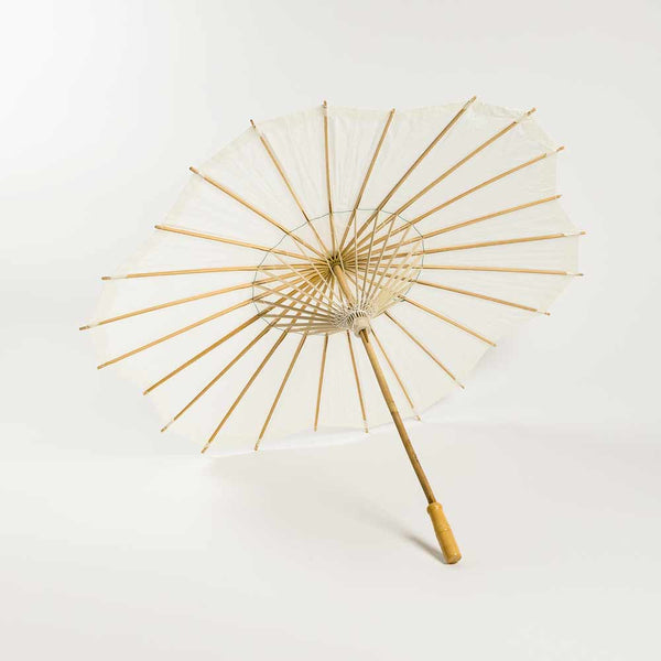 32 Inch Beige/Ivory Paper Parasol Umbrella - Scalloped Blossom Design with Elegant Wooden Handle | Perfect for Weddings, Photo Shoots & Outdoor Events