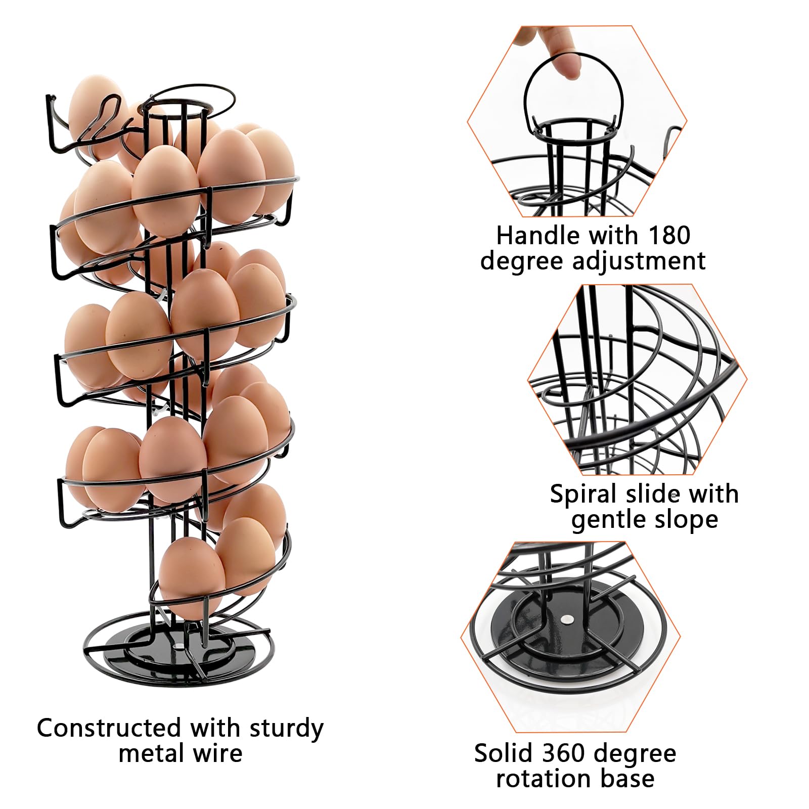 30-Capacity Wire Egg Storage Basket - Black Egg Holder & Spin Dispenser Rack for Chicken, Duck, Quail Eggs | Perfect for Farm Fresh Eggs, Kitchen Organization & Farmers Market Display
