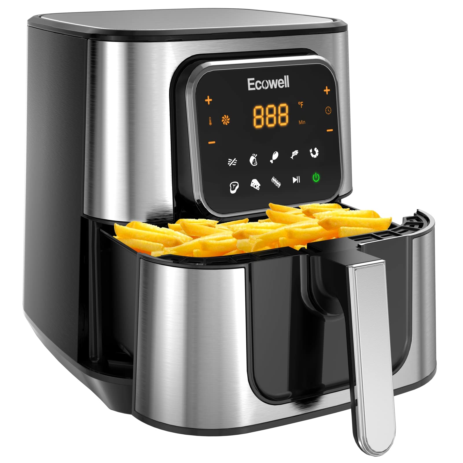 ECOWELL TXS5T2 6 Quart Large Air Fryer - Stainless Steel, 1700W, 8 Presets, Digital Touch Screen, BPA-Free, Nonstick & Dishwasher-Safe - Perfect for Family Cooking (3-5 People) - Healthy Meals, Snacks & Quick Dinners - Black