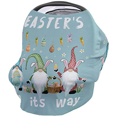 Happy Easter Nursing Cover for Breastfeeding - Multi-Use Baby Car Seat Canopy & Stroller Blanket - Privacy Feeding Scarf with Gnome & Daisy Easter Design - Perfect for Nursing, Shopping & Outdoor Activities