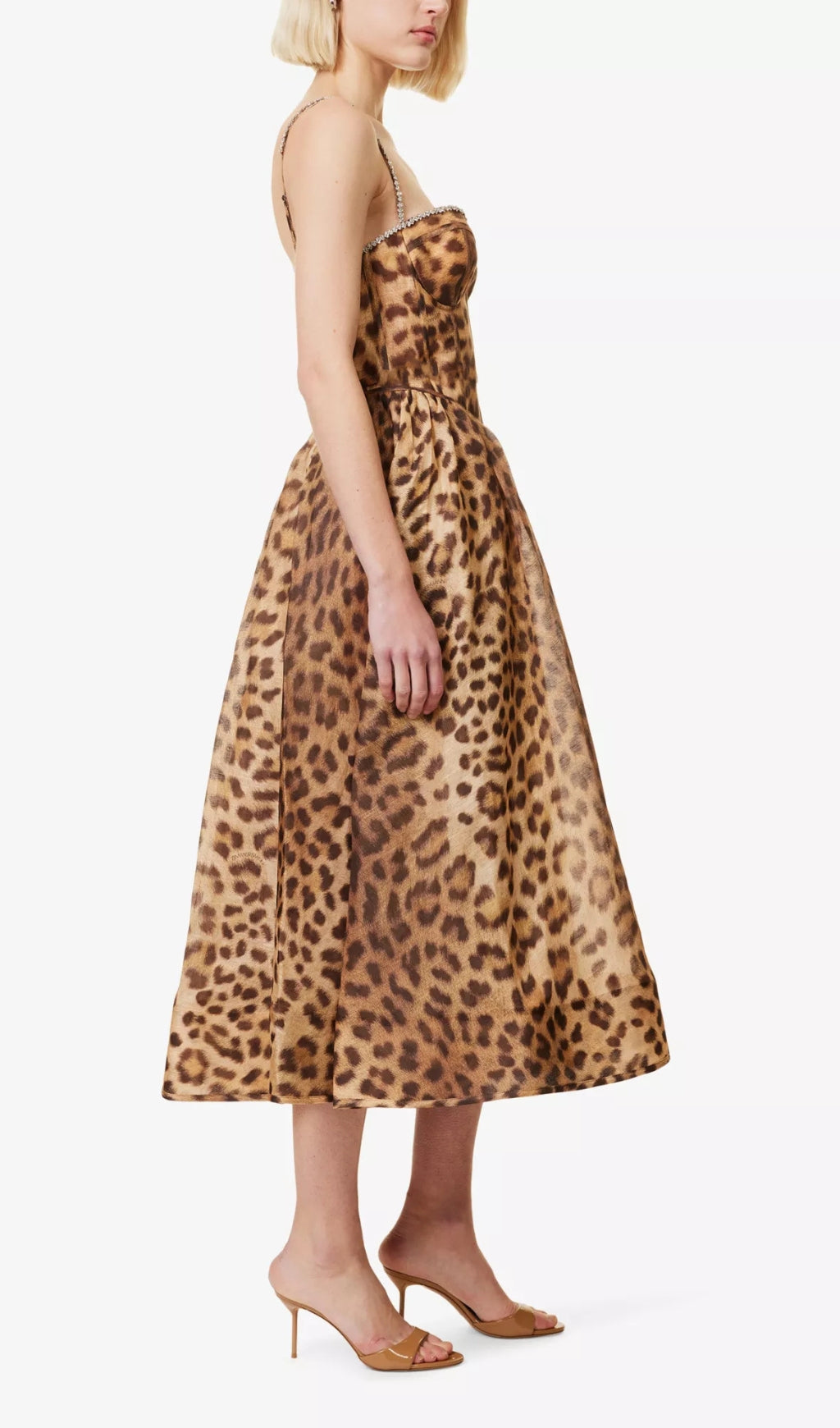 Animal Print Crystal Bustier A Line Midi Dress for Women - Elegant Party & Evening Wear - Perfect for Cocktail Parties, Date Nights & Special Occasions