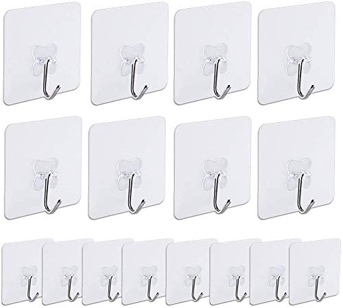 16 Pack Stainless Steel Reusable Adhesive Hooks for Towels, Bathroom & Ceiling - Heavy Duty Utility Hooks for Home Organization (Perfect for Kitchen, Bathroom, Dorm & Office Storage Solutions)