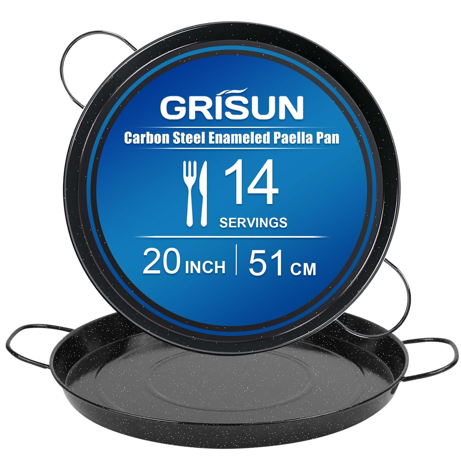 GRISUN 20-Inch Enameled Paella Pan – Nonstick Spanish Skillet for 14 Servings | Authentic Restaurant & Home Cooking | Perfect for Outdoor BBQs, Parties & Family Gatherings