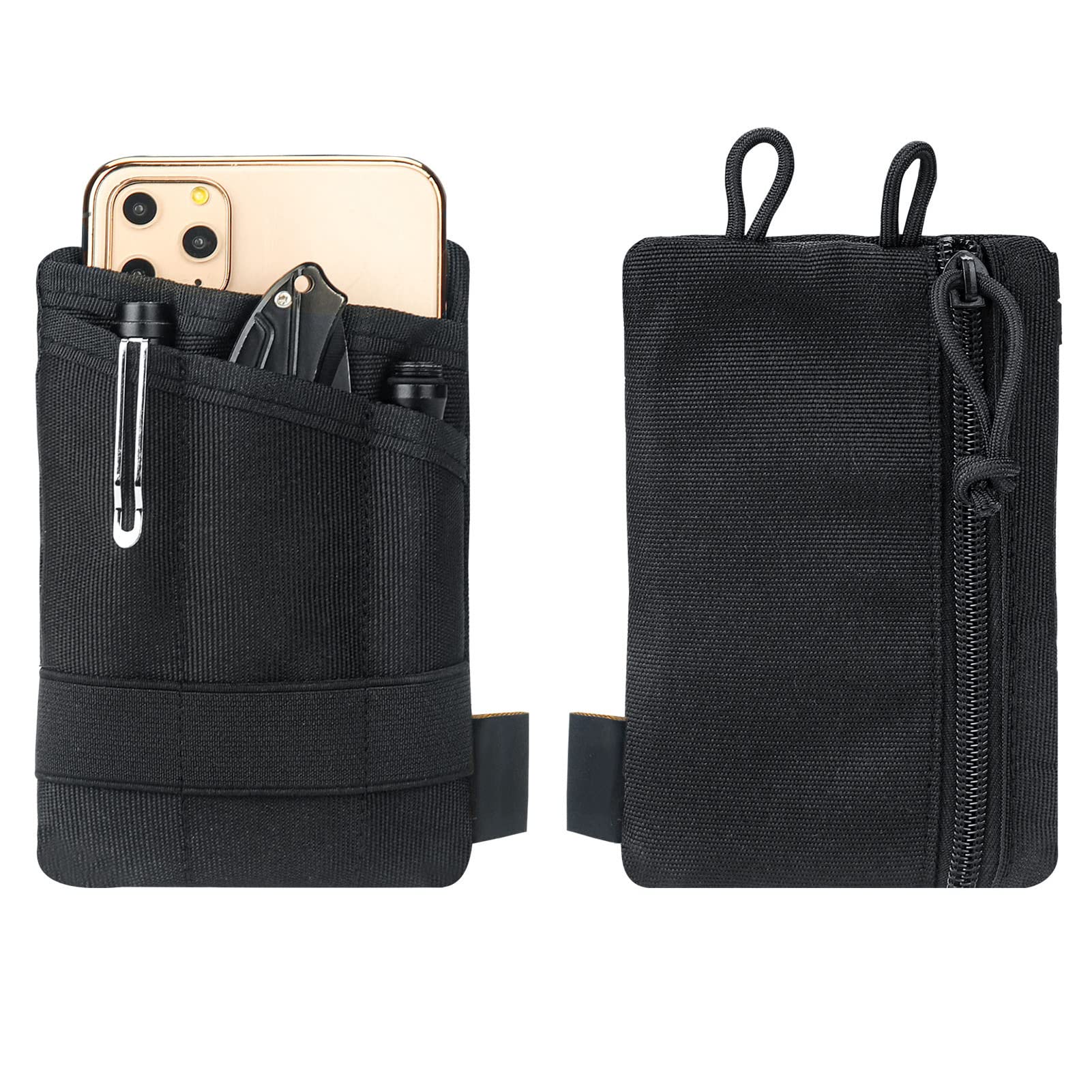 Topyond EDC Pocket Organizer for Men - Mini Wallet, Keychain & Pen Holder, Phone & Tool Pouch with Flashlight Storage (Black) - Perfect for Everyday Carry, Outdoor Adventures & Travel Essentials