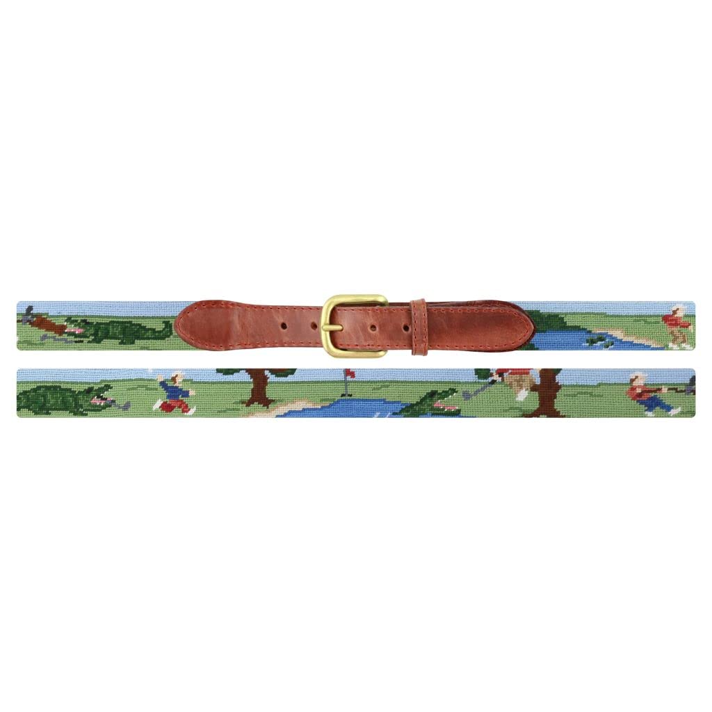 Smathers & Branson Beware of Gators Needlepoint Belt - Stylish Alligator Design Preppy Belt for Men - Perfect for Casual Wear, Golf, and Southern Fashion