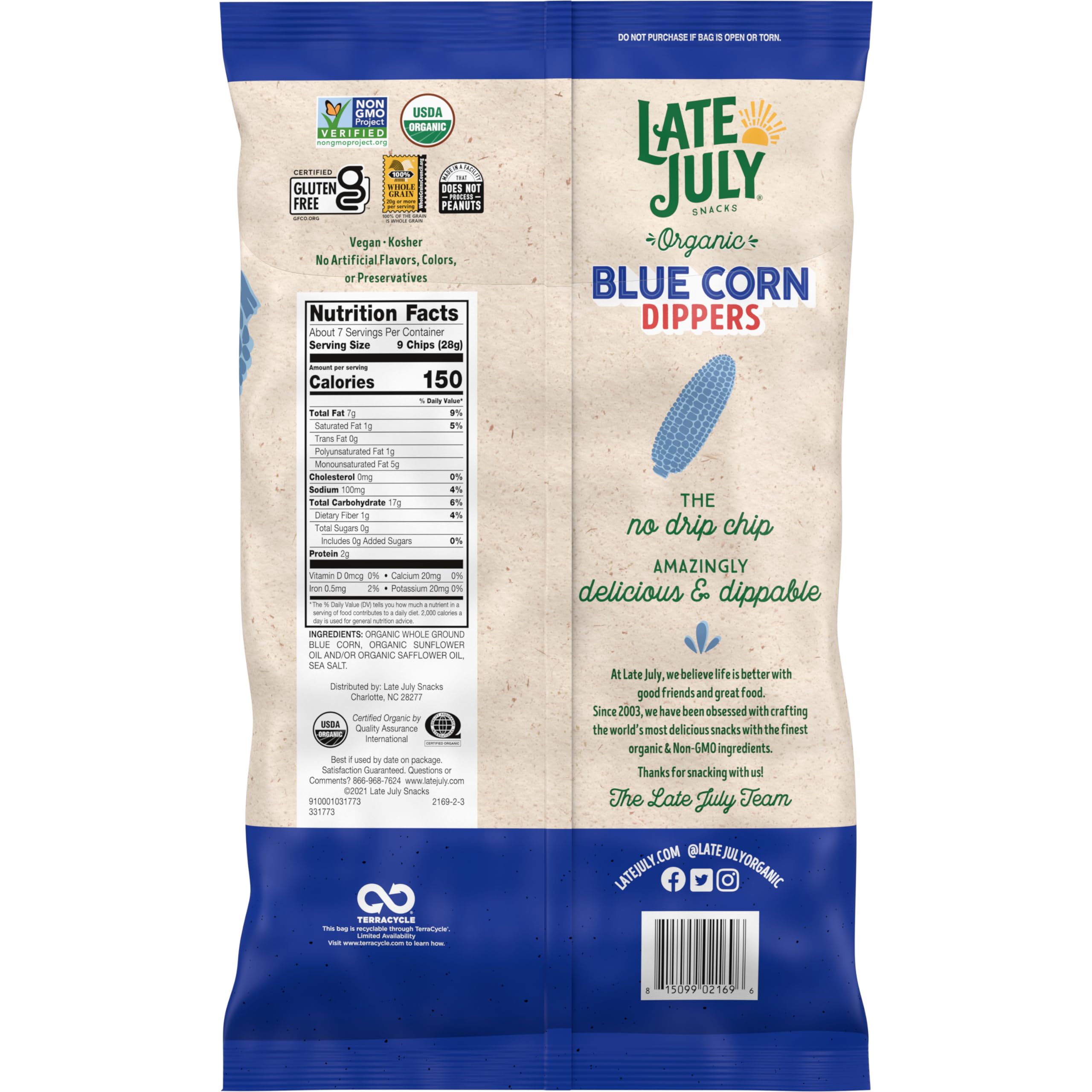 Organic Blue Corn Tortilla Chips by Late July - 7.4oz Bags (Pack of 9) | Gluten-Free, Non-GMO Snacks for Parties, Movie Nights & Healthy On-the-Go Eating