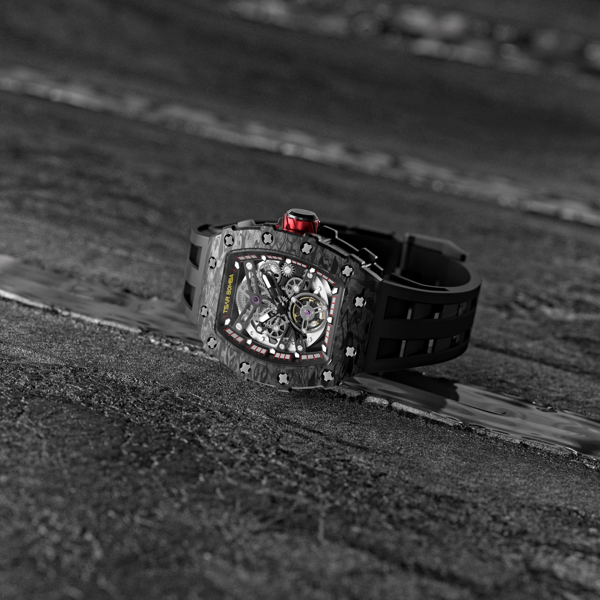 Luxury Automatic Mechanical Watch for Men - Japanese Movement, 50M Waterproof, Square Case with Luminous Hands & Fluorine Rubber Strap - Elegant Dress Watch for Business, Formal Occasions & Gifts