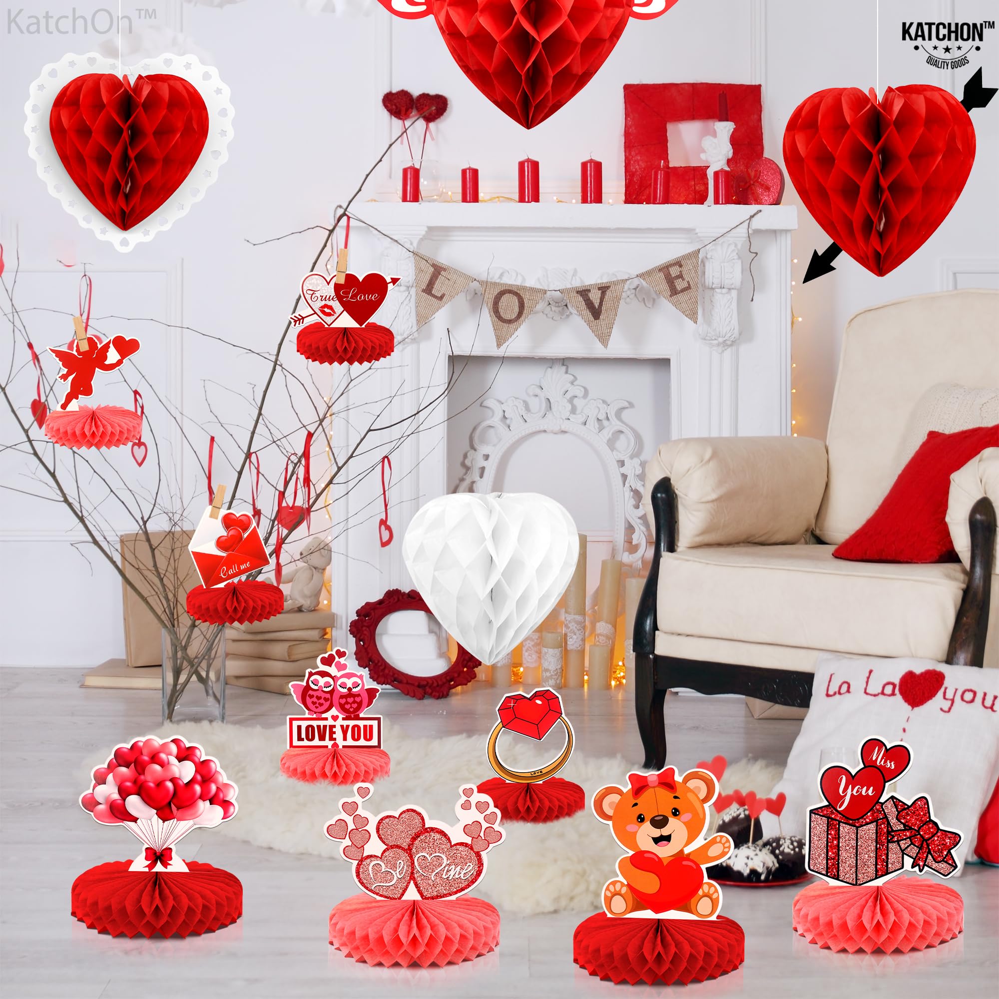 KatchOn 9-Pack 3D Red Heart Centerpieces for Tables - Love & Wedding Decor, Party Table Decorations | Perfect for Valentine's Day, Anniversary Celebrations & Romantic Dinners