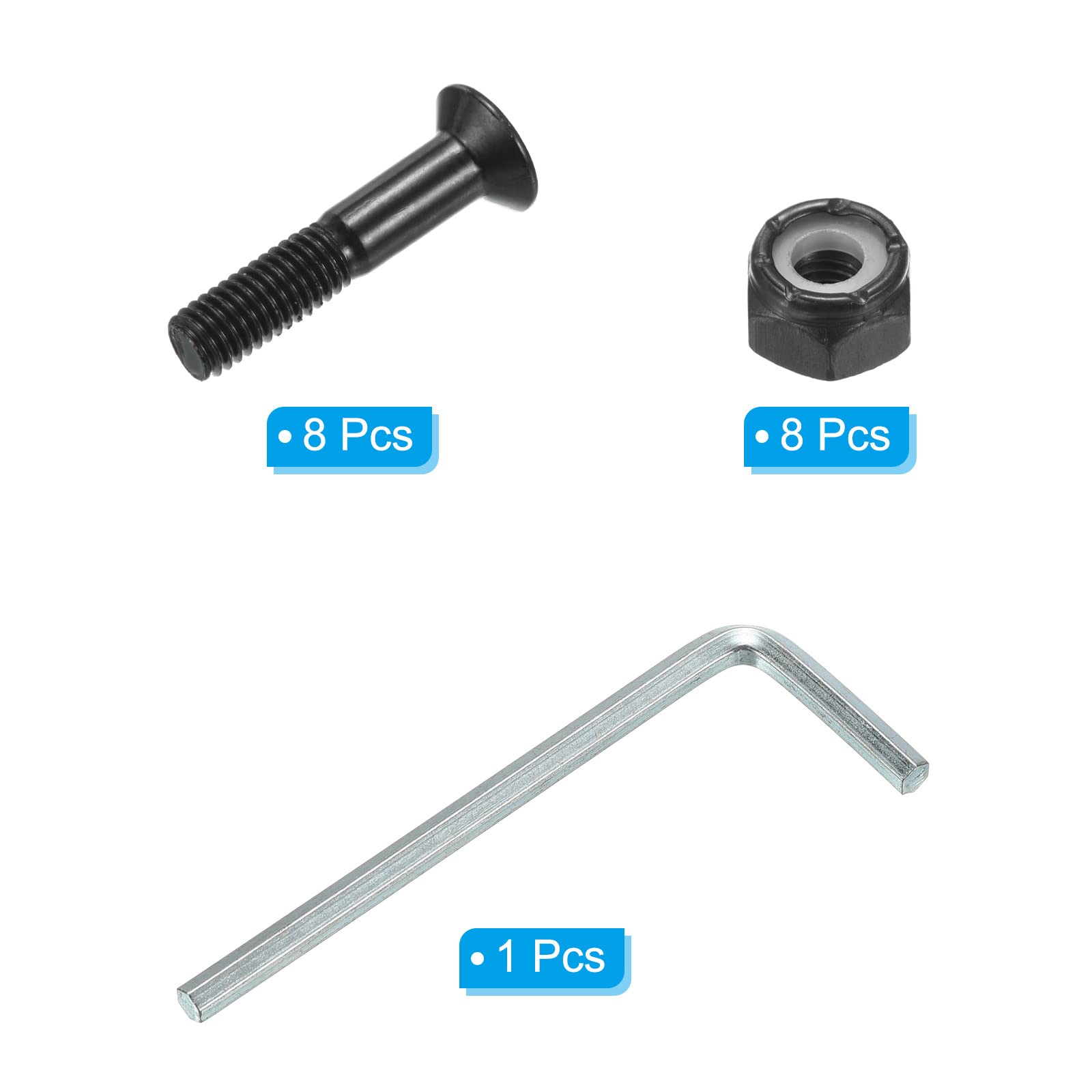 PATIKIL Skateboard Hardware Kit - 8 Hex Head Bolts, Nuts & Spanner for Longboard, Cruiser, Skateboard Assembly & Maintenance | Durable Mounting Screws for Smooth Riding