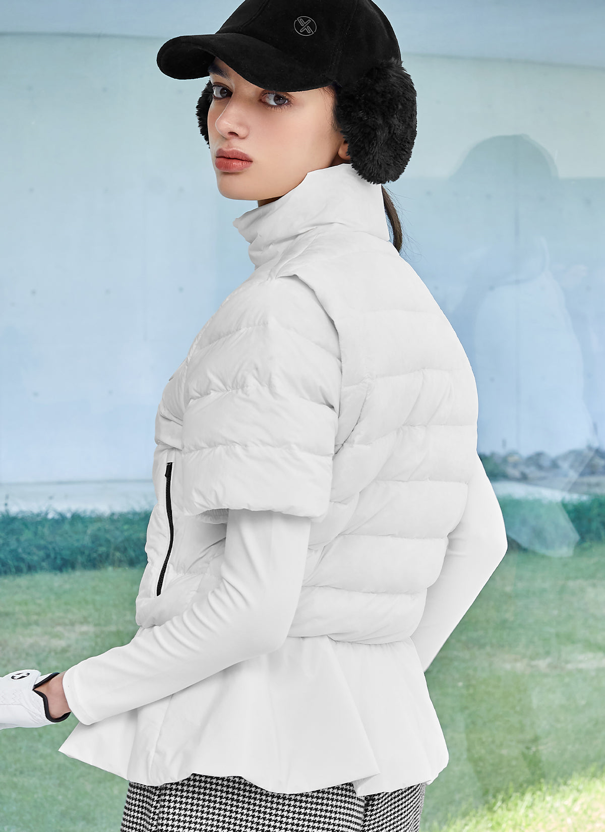 Women's Goose Down Peplum Short Sleeve Jumper - Lightweight Warm Winter Pullover for Casual Outings & Office Wear