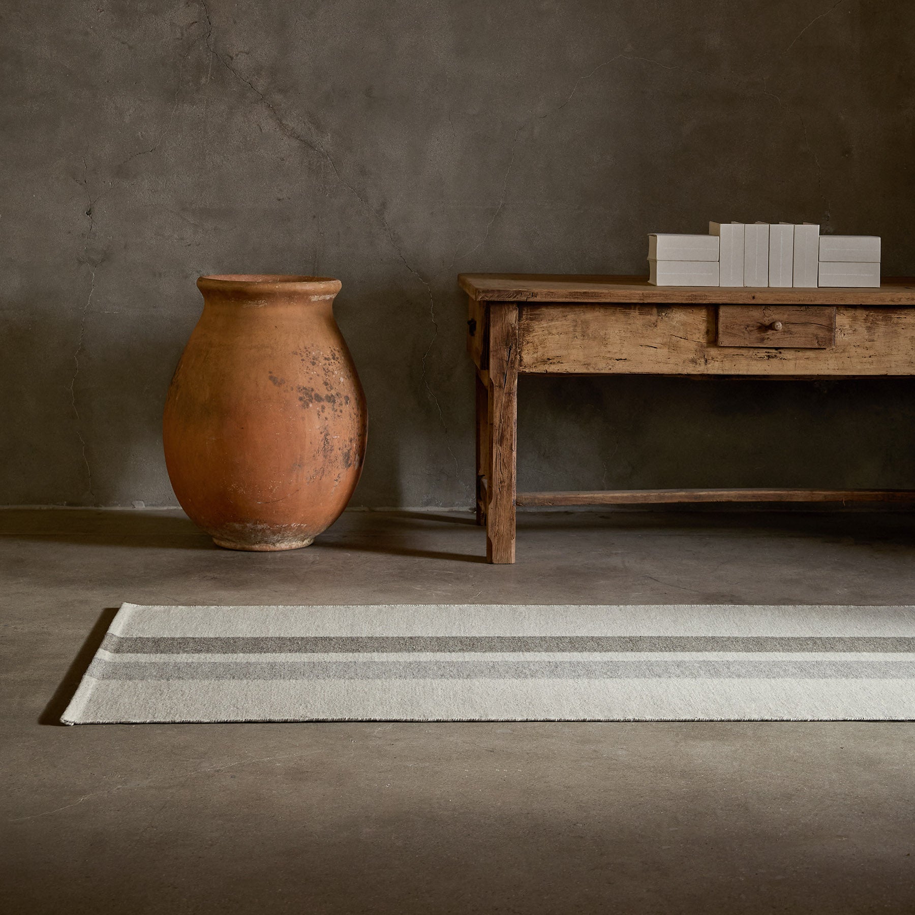 Double Stripe Runner Rug - Natural & Gray Handwoven Cotton - Perfect for Hallway, Bedroom, or Living Room Decor