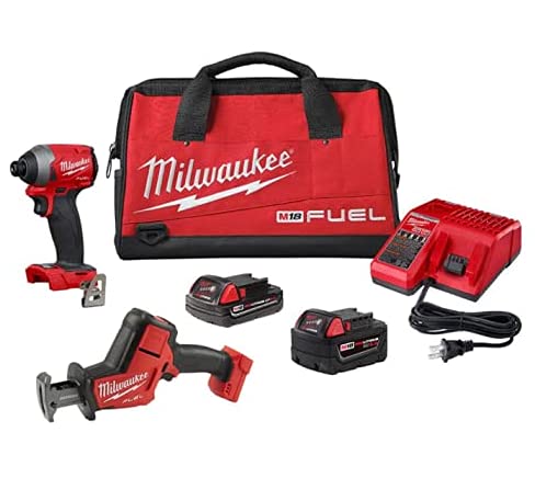 Milwaukee M18 FUEL 18V Brushless Cordless HACKZALL Reciprocating Saw & Impact Driver Combo Kit (2-Tool) - Perfect for Construction, Demolition, and DIY Home Improvement Projects