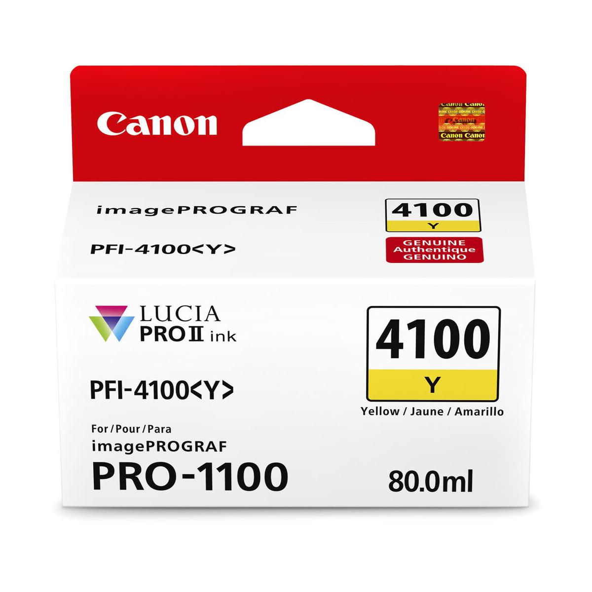 Canon PRO-1100 PFI-4100 80mL Yellow Pigment Ink Tank - High-Quality Replacement Ink for Canon PRO-1000, PRO-2100 Printers | Perfect for Photo Printing, Fine Art Reproduction & Professional Graphic Design