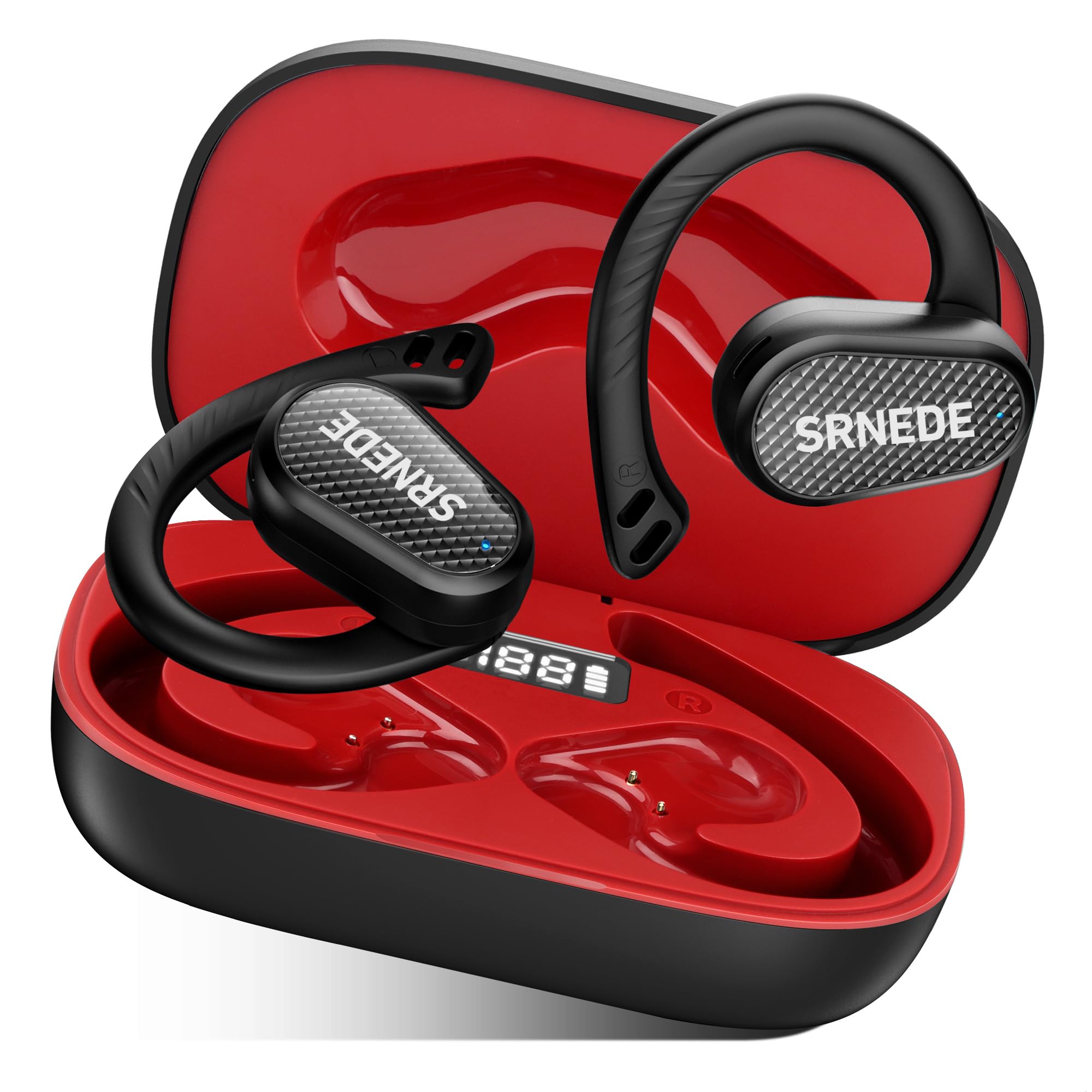 Srnede Open-Ear Wireless Bone Conduction Headphones - Bluetooth Earbuds for Running, Workout, Gym, Cycling & Outdoor Sports (Black, LAN1111) - Sweatproof & Comfortable for All-Day Wear