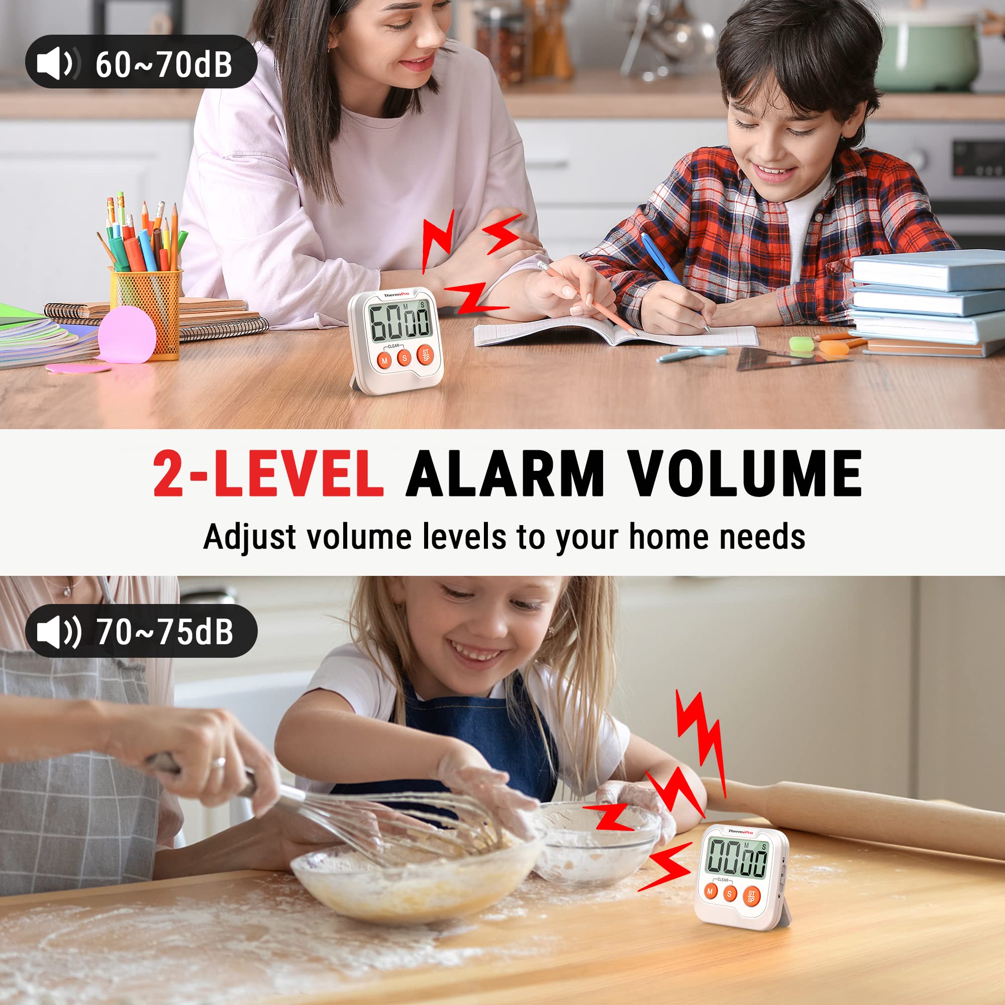 ThermoPro TM03 Digital Kitchen Timer with 2-Level Alarm - Countdown & Stopwatch for Cooking, Baking, Exercise, Classroom, Playtime - Perfect for Teachers, Kids & Home Use