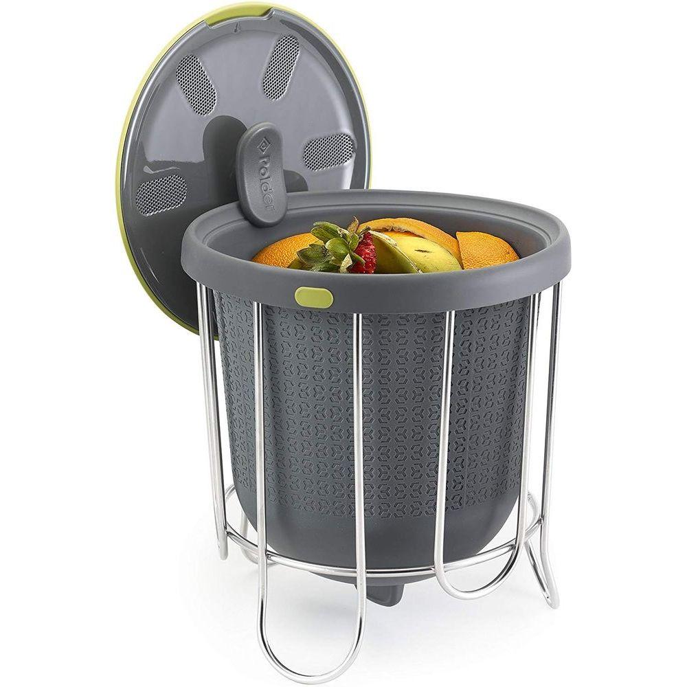 Polder 3.8L Kitchen Compost Bin with Lid - Grey Countertop Food Waste Container for Eco-Friendly Composting at Home, Office,