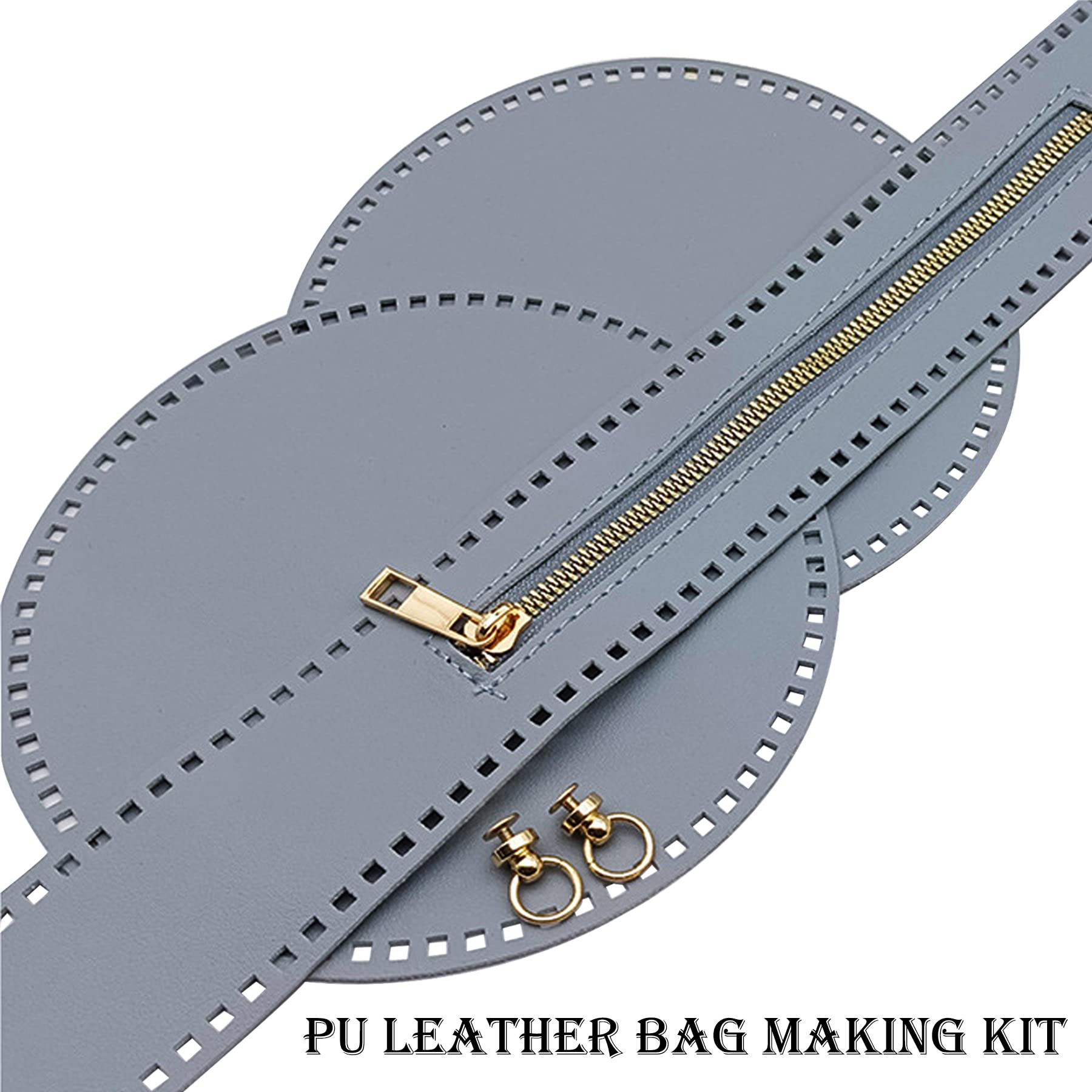 Yayatty 6-Piece DIY PU Leather Bag Making Kit - Grey Backpack Craft Set with Round Bag Bases, Zipper Tops & Adjustable Straps for Purses, Shoulder Bags & Crossbody Bags | Perfect for Handmade Gifts, Fashion Accessories & Craft Projects
