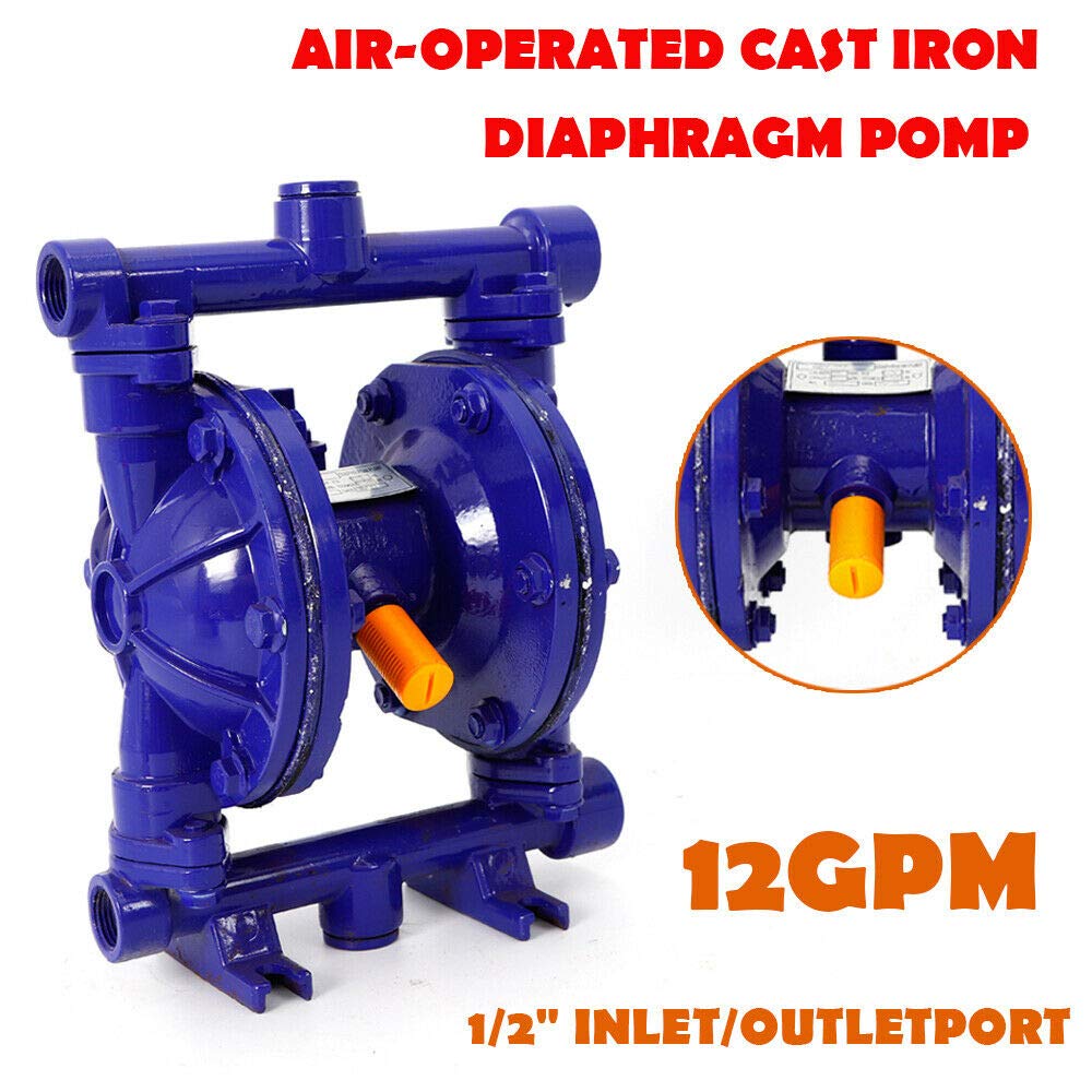 1/2 Inch Air-Operated Double Diaphragm Pump - Cast Iron Construction for Low Viscosity Petroleum & Chemical Fluids - US Stock - Ideal for Industrial Transfer, Chemical Processing & Fluid Handling Applications