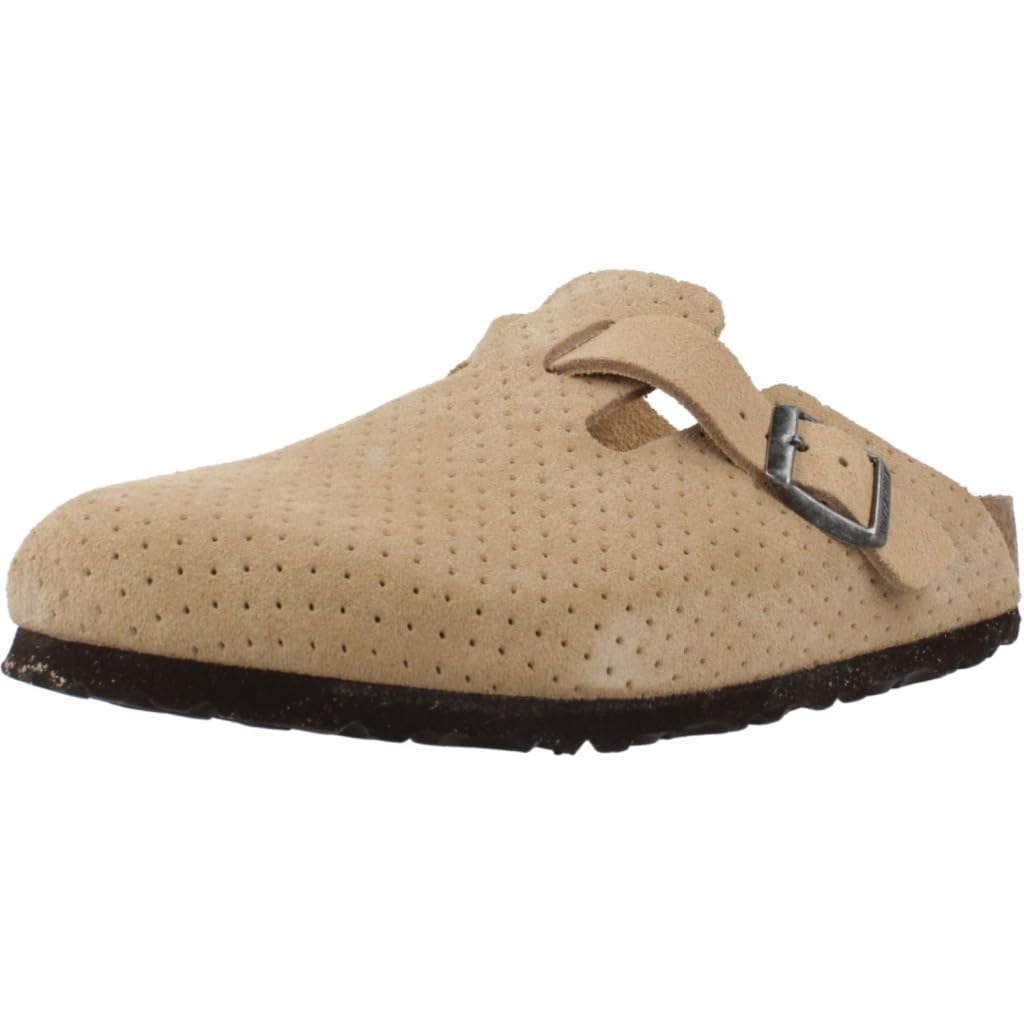 Birkenstock Boston Soft Footbed Clogs for Women - Suede Embossed Dots in Beige | Comfortable House Shoes for Relaxing at Home & Casual Outings