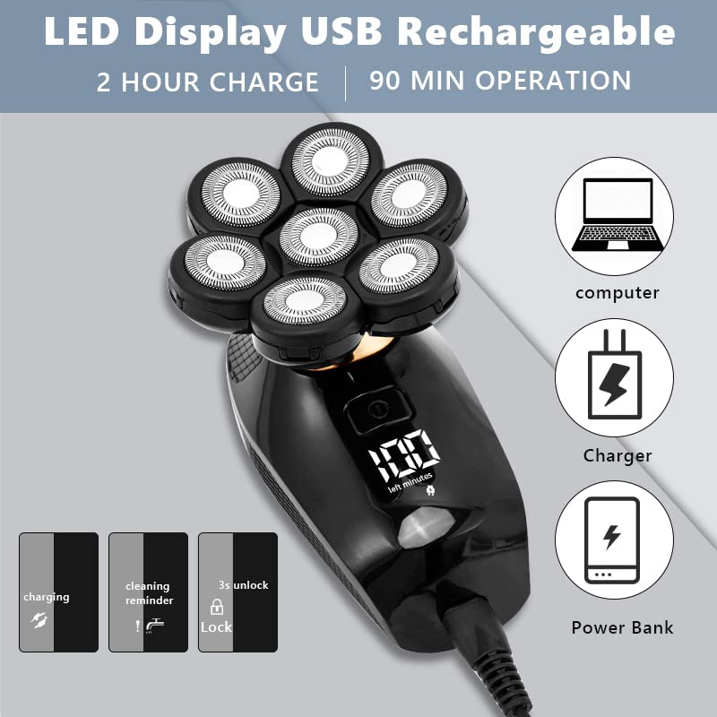 7D Floating Head Electric Razor for Men - Waterproof USB Rechargeable Shaver with 7 Independent Cutters | Perfect for Travel, Gym & Daily Grooming