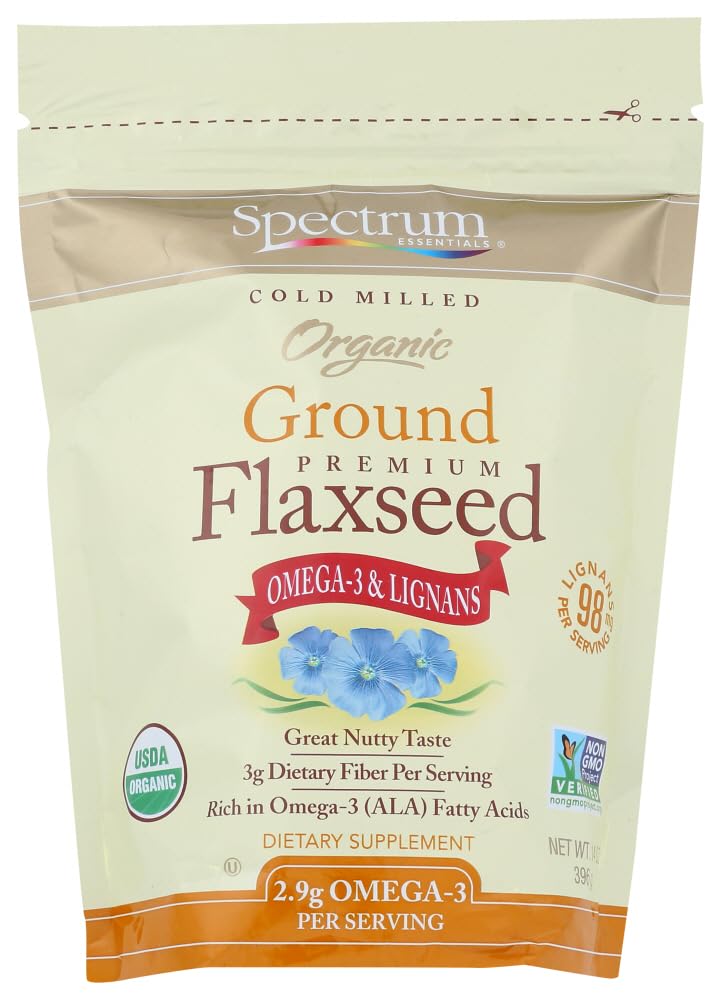 Organic Ground Flaxseed 14oz by Spectrum Essentials - Rich in Omega-3 & Fiber for Smoothies, Baking & Healthy Recipes | USDA Certified, Non-GMO, Gluten-Free