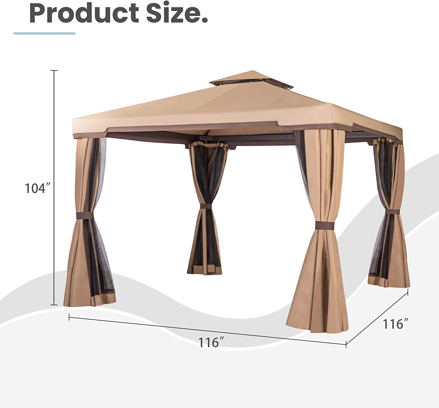 10' x 10' All-Season Permanent Soft-Top Patio Gazebo with Mosquito Netting & Shade Curtains - Brown Outdoor Canopy for Backyard, Garden, and Poolside Relaxation
