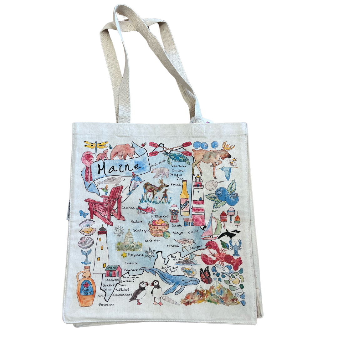 Maine State Tote Bag - Durable Canvas Shopping Bag with Lobster Print - Perfect for Groceries, Beach Trips & Farmers Markets
