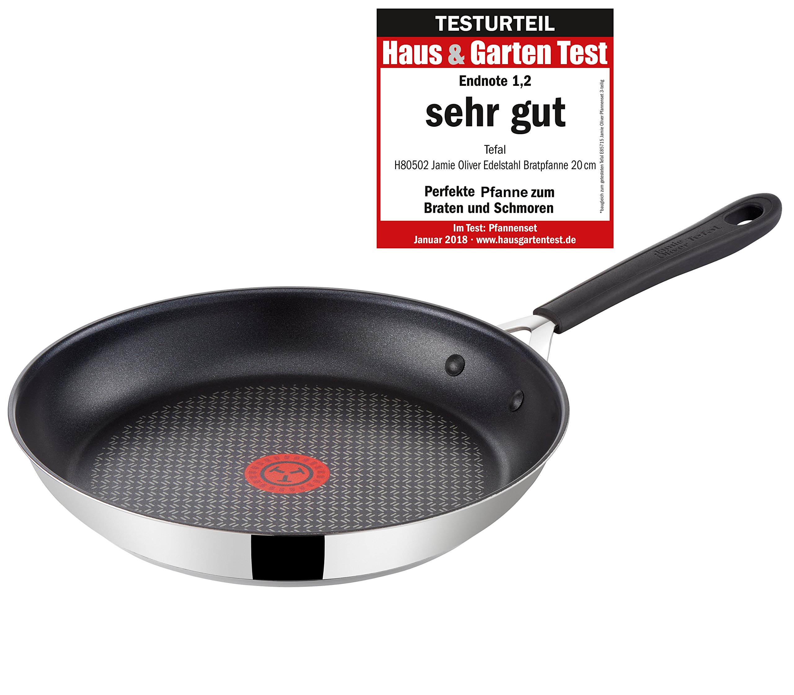 Tefal Jamie Oliver 20cm Stainless Steel Non-Stick Saute Pan Wok - Induction Compatible, Silver (Model H80502) - Perfect for Stir-Frying, Searing & Sauteing in Modern Kitchens