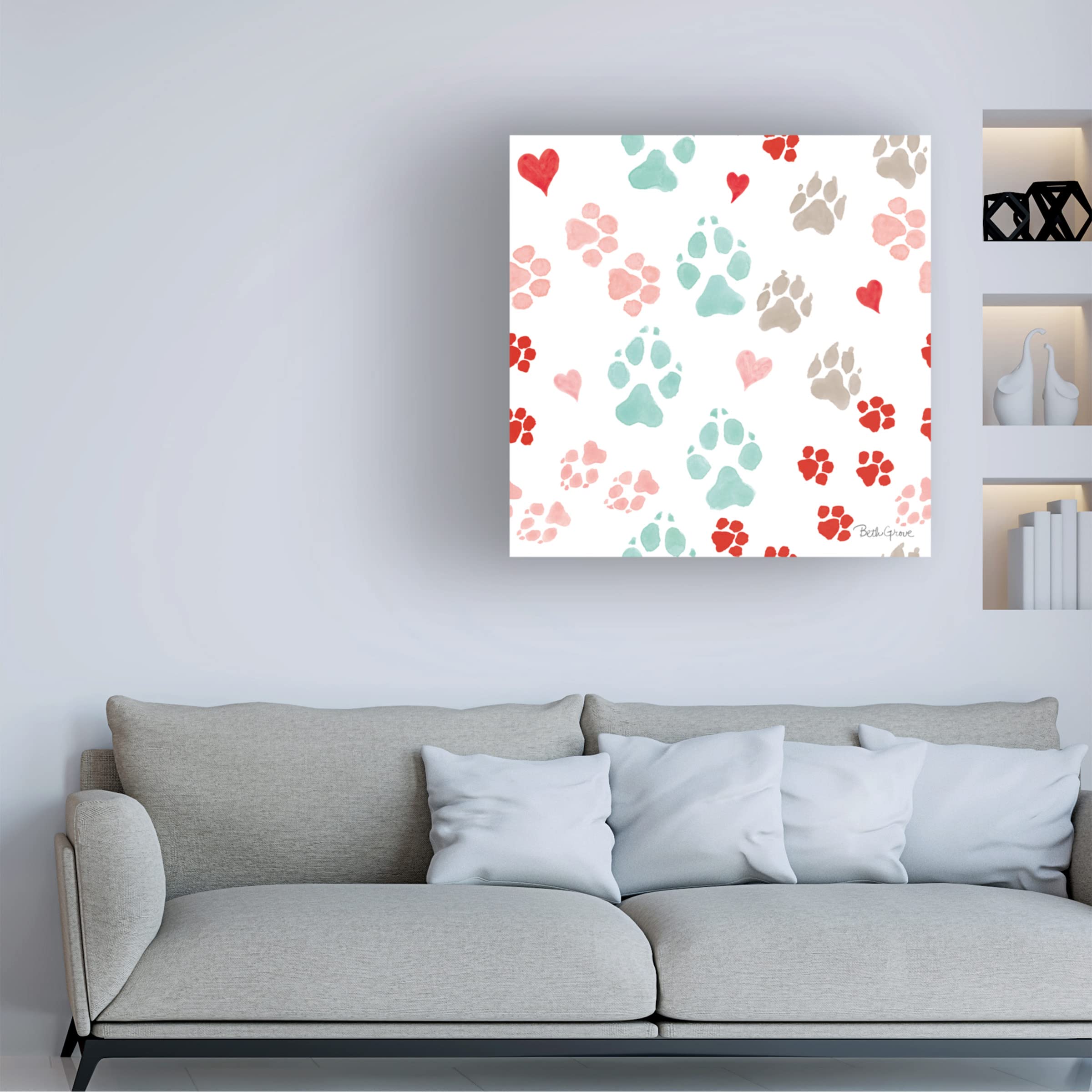 Beth Grove 'Paws of Love Pattern IIIA' Canvas Wall Art - Handmade Dog Lover Painting for Living Room, Bedroom & Office Decor