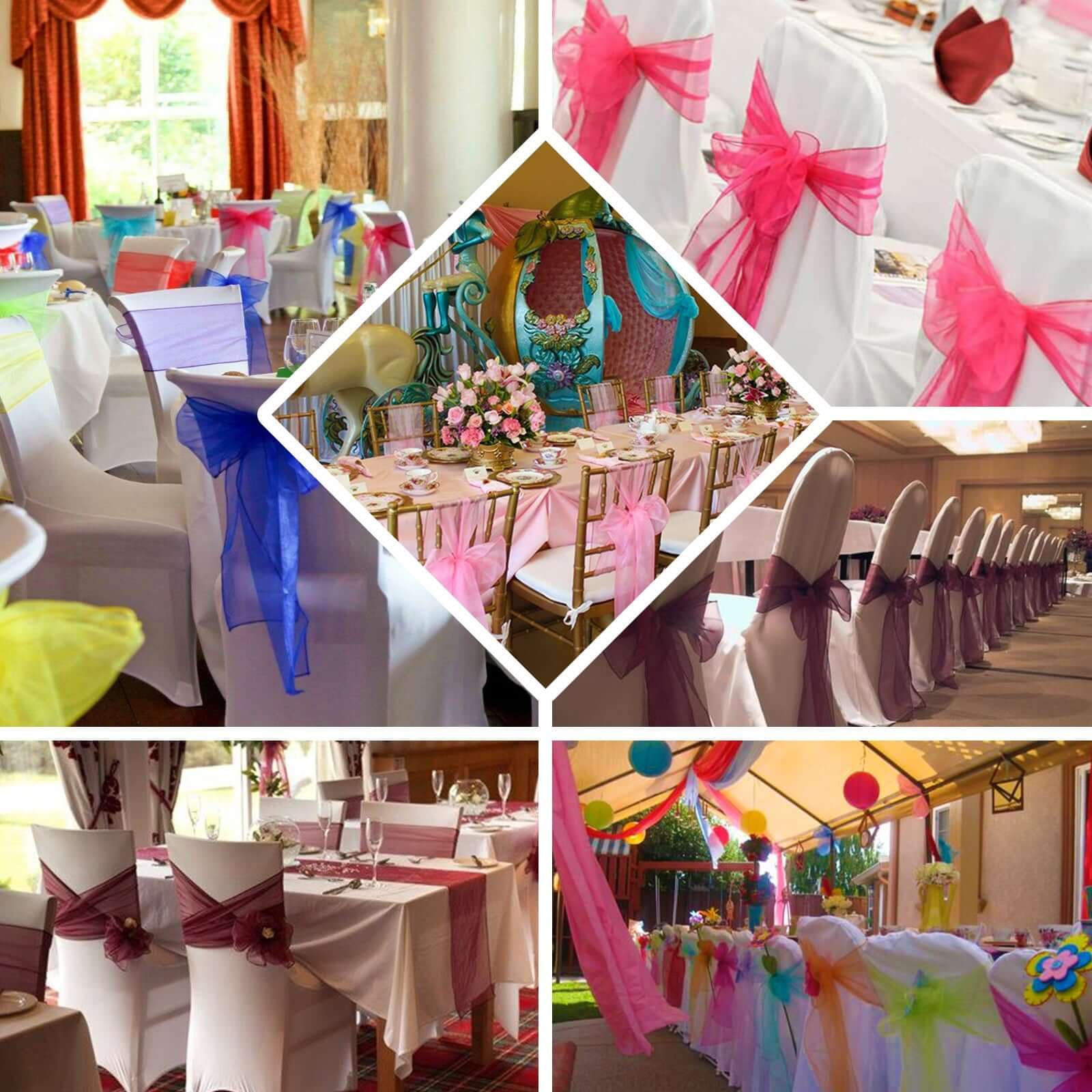 Efavormart 5-Piece Wholesale Sheer Organza Chair Sashes & Bows - Blush Pink Wedding Chair Decorations for Banquets, Bridal Showers & Party Decor