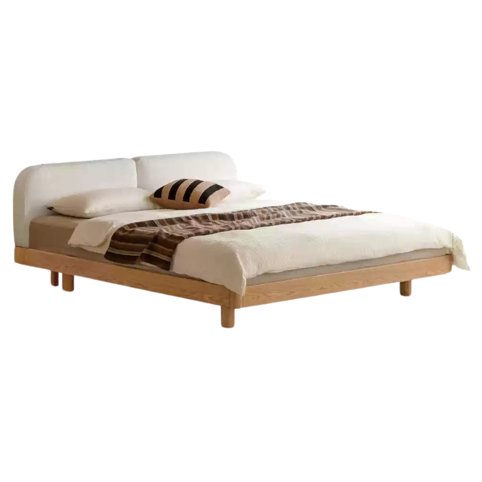 Natural Wood Color Suspended Soft Backrest Bed (Short Soft Backrest - Cloud Cotton White)