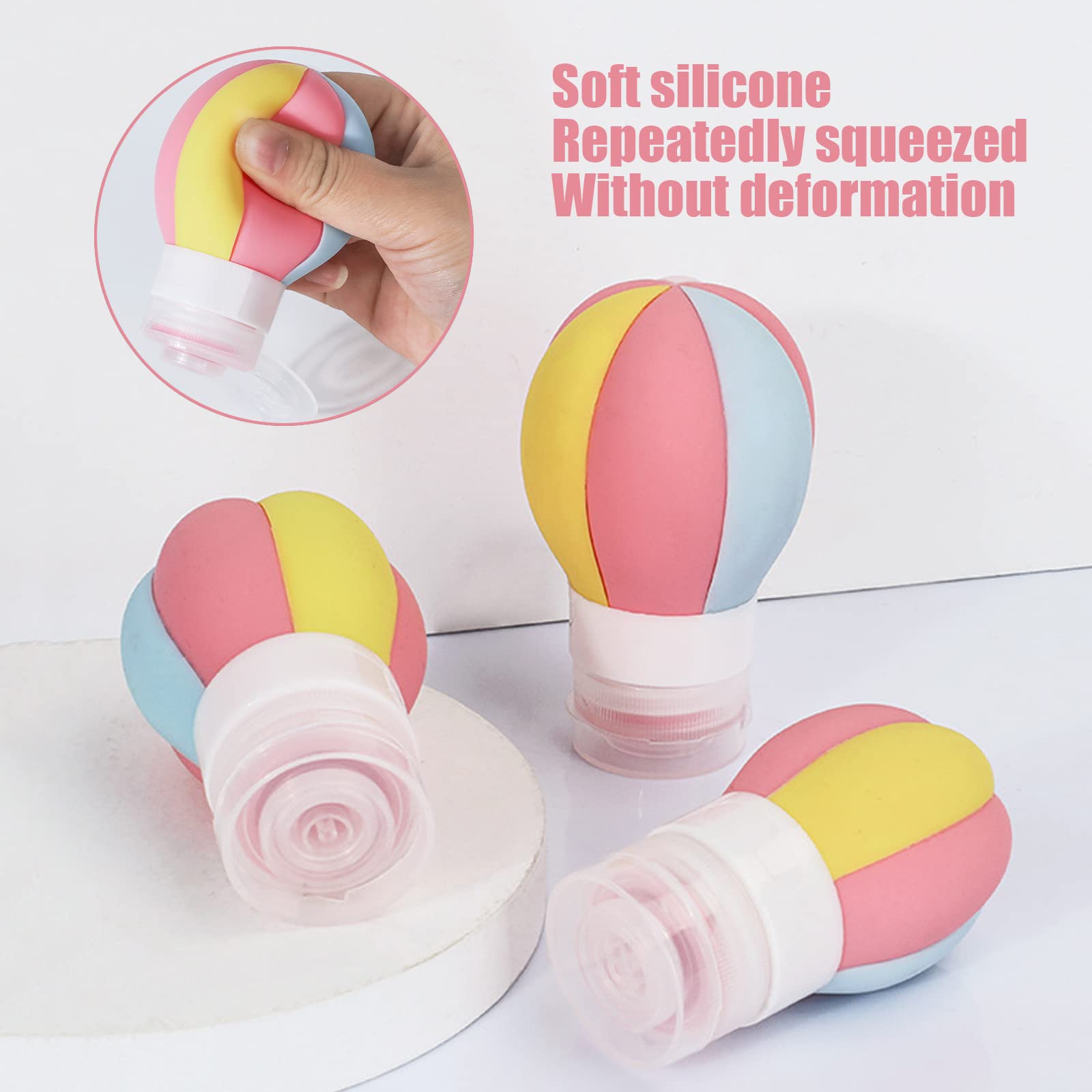 Angzhili 3-Piece Silicone Travel Bottle Set - Hot Air Balloon Shaped Leak-Proof Containers for Liquids, Gels & Creams | Perfect for Toiletries, Skincare & Hand Sanitizer During Travel, Gym or Camping