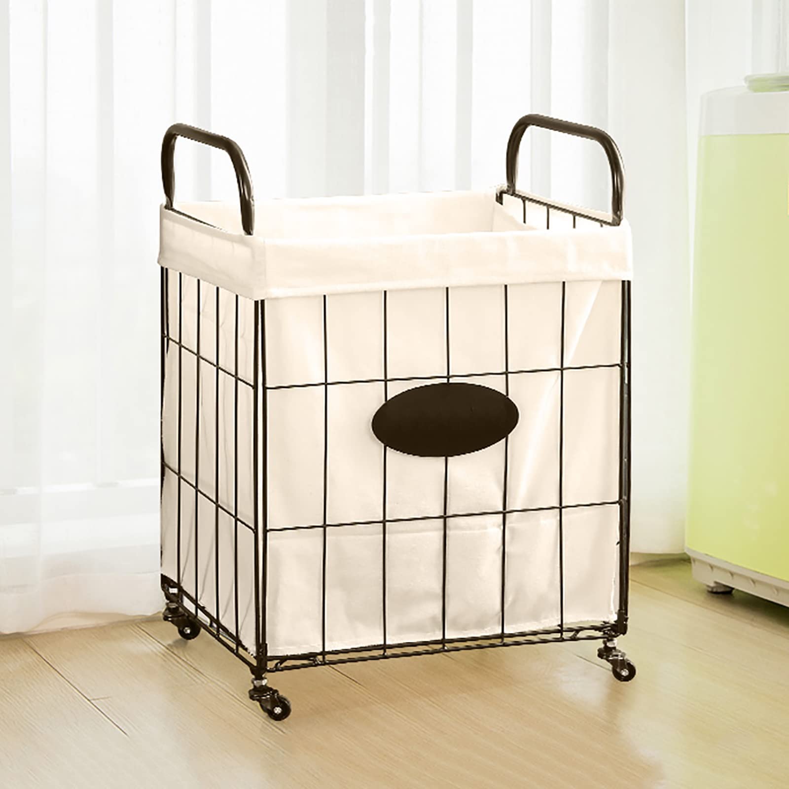 Heavy Duty Laundry Hamper on Wheels with Cotton Liner - Collapsible Clothes Basket Organizer with Handles - Large Capacity Laundry Storage for Hotel, Bathroom, Bedroom & Dorm Room - Portable Laundry Cart for Easy Clothes Transportation