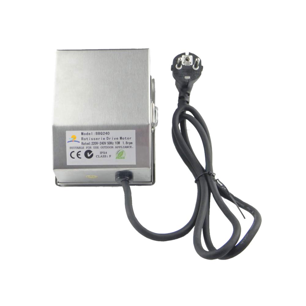 220V 10W Electric Rotisserie Motor with Waterproof On/Off Switch - 1.8 RPM Stainless Steel Grill Rotisserie Kit for Outdoor BBQ, Camping & Backyard Cooking