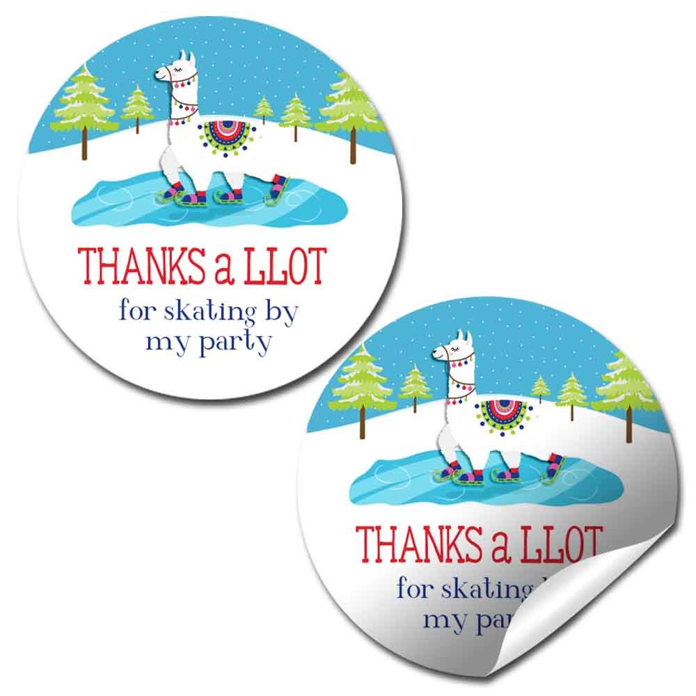 Winter Llama Ice Skating Themed Thank You Stickers for Kids - 40 Pack 2