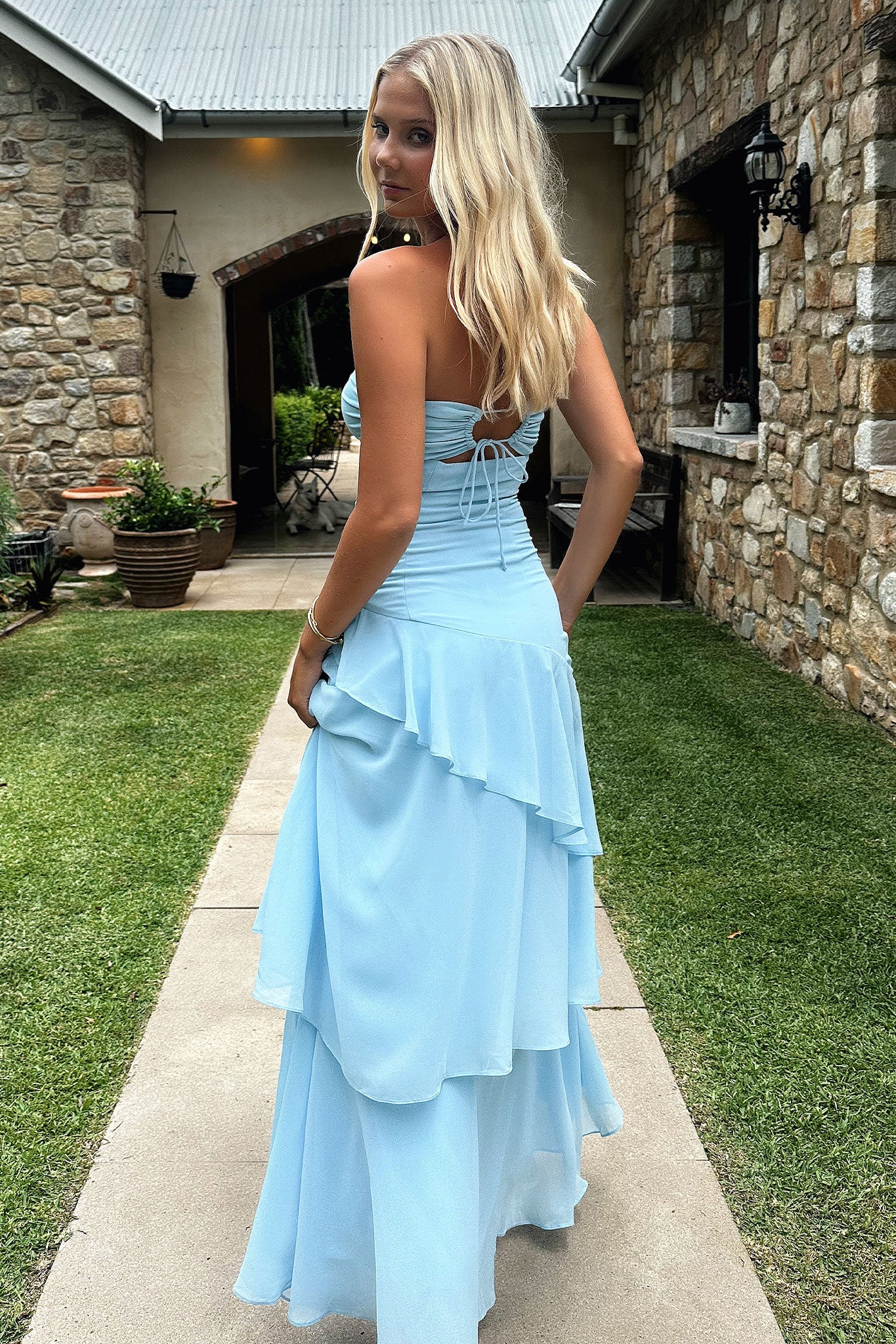 Gretta Strapless Maxi Dress in Blue - Elegant Summer Beach Wedding Party Dress for Women