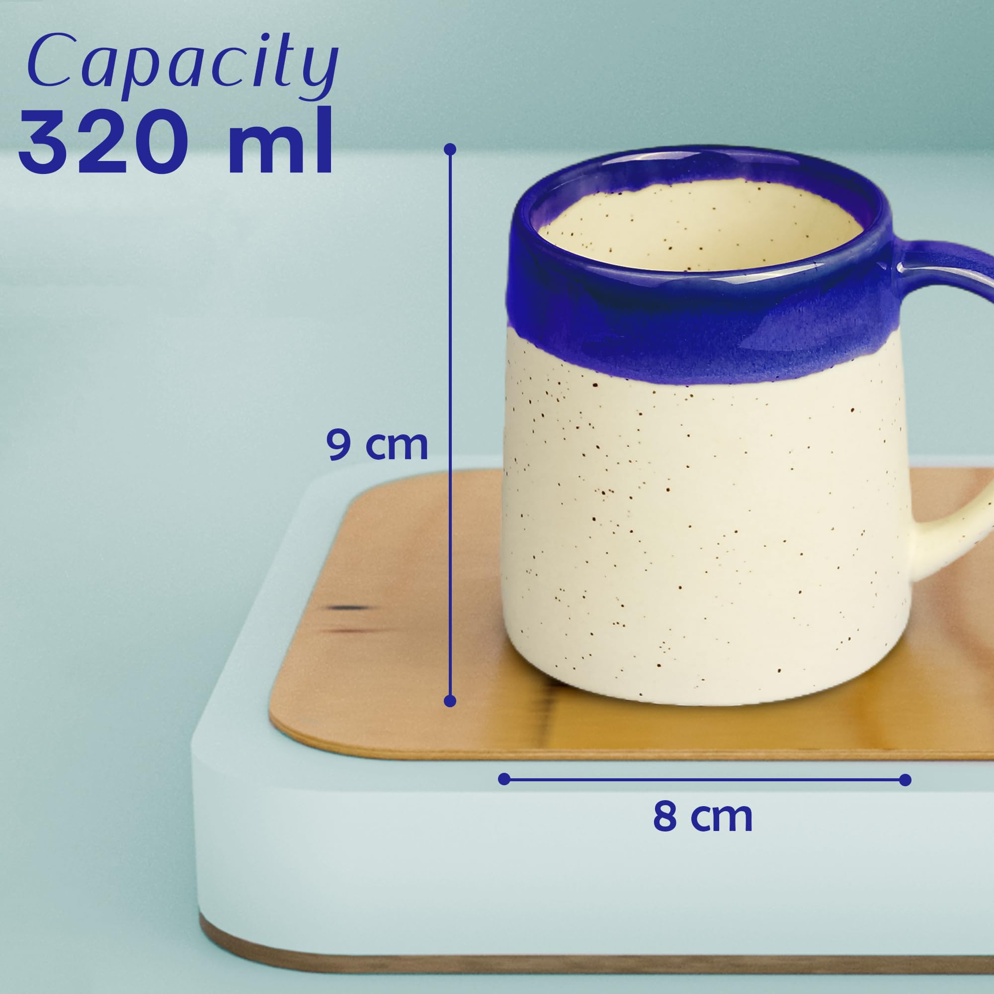 **Earth Store Studio Pottery Dual Tone White & Blue Ceramic Coffee Mug 320ml - Microwave & Dishwasher Safe, Perfect for Coffee, Tea, Hot Drinks - Great Gift Idea for Home, Office & Cafe Use**