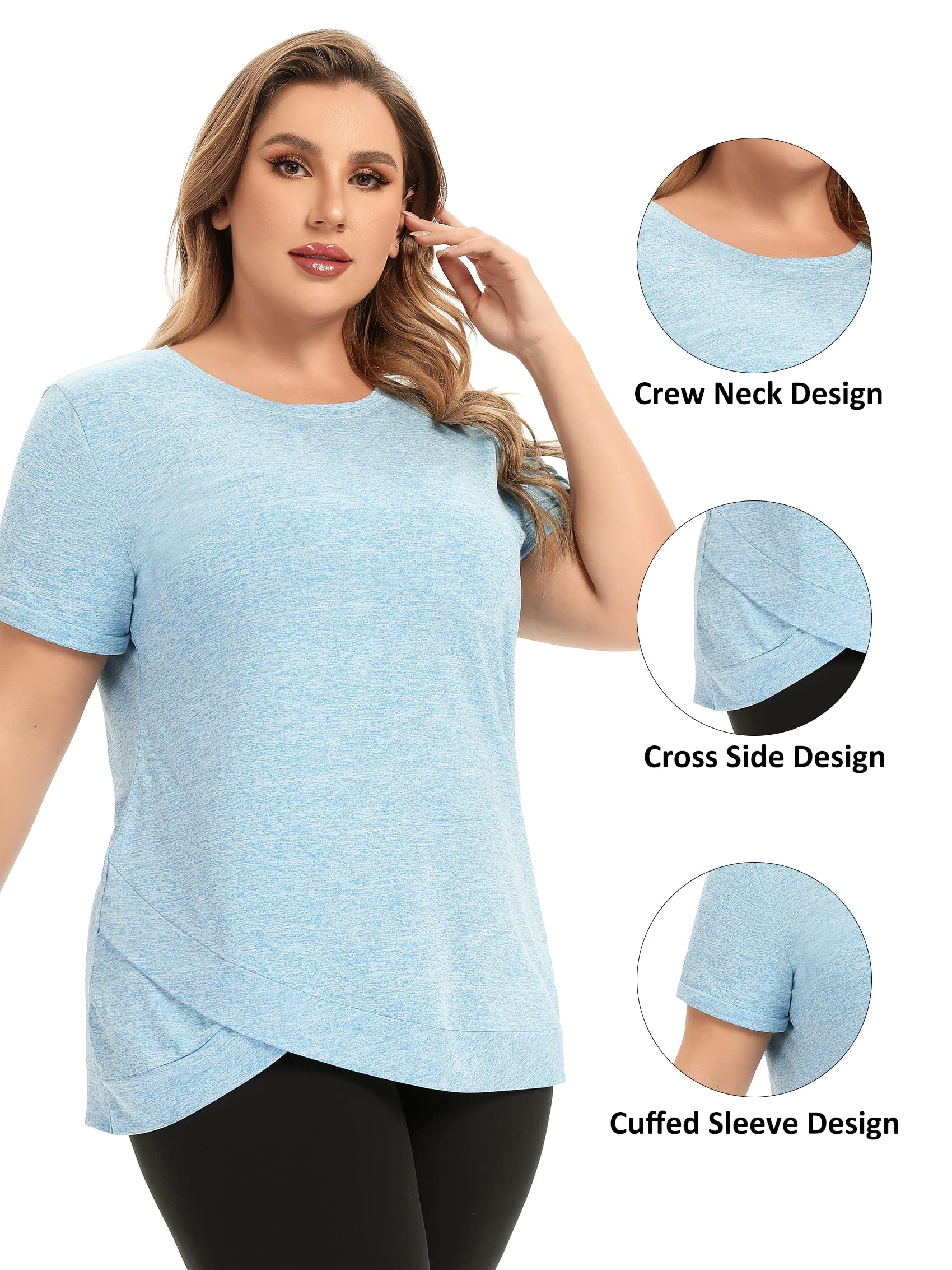 FOREYOND Women's Plus Size Workout Tops - Breathable Short Sleeve Athletic Shirts for Yoga, Gym & Running | Loose Fit Activewear for Women | Perfect for Fitness, Cardio & Casual Wear