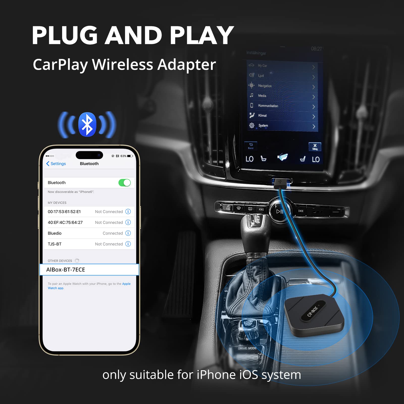 2024 Upgraded Wireless CarPlay Adapter - Convert Wired to Wireless for iPhone 6+ & Cars 2015+ | Fast Connection, No Delay | Perfect for Commuting, Road Trips & Hands-Free Driving