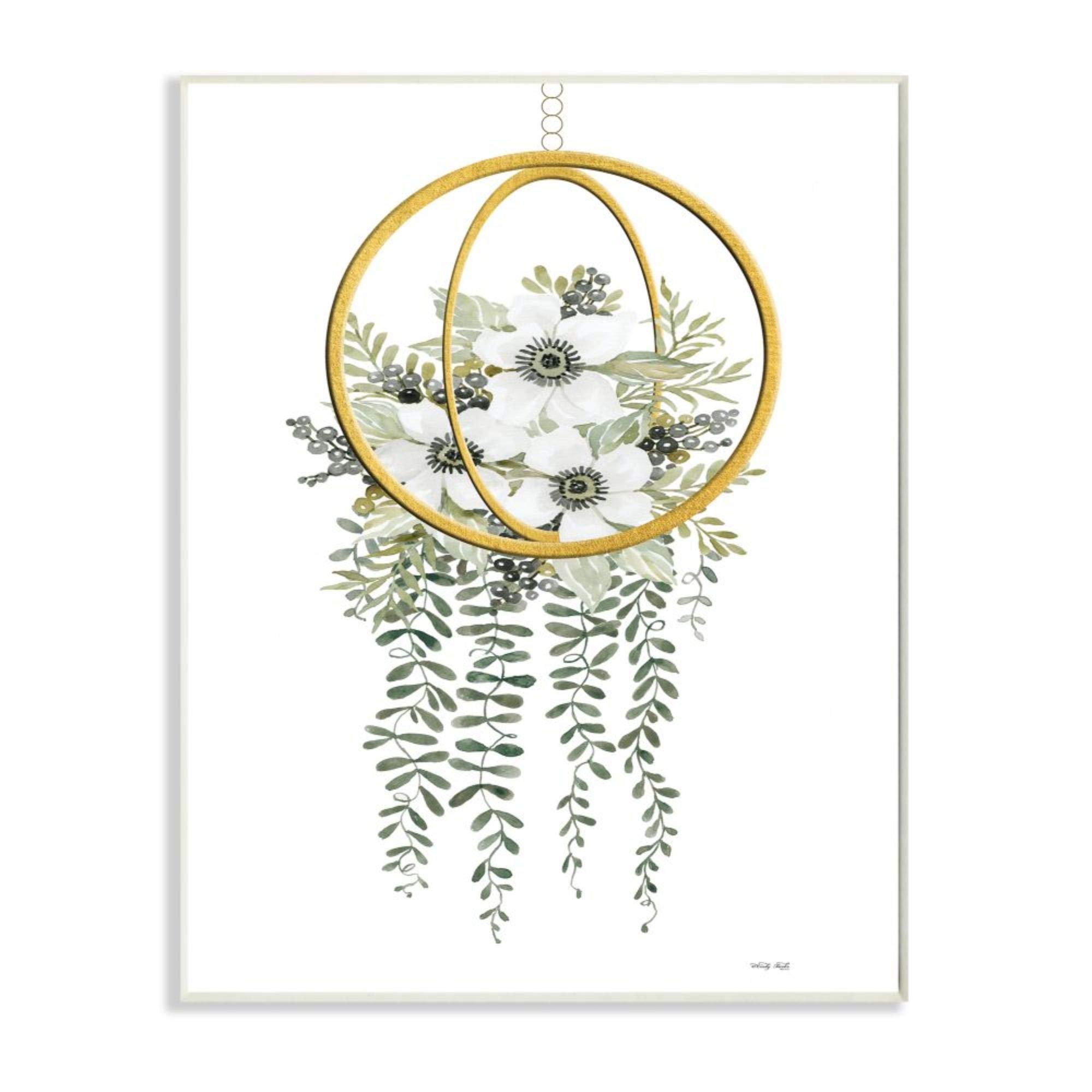 Stupell Industries White Floral Poppies Vines Indoor Modern Planter - Cindy Jacobs Wood Wall Art Plaque 13x19 - Perfect for Home Decor, Living Room, Bedroom & Office