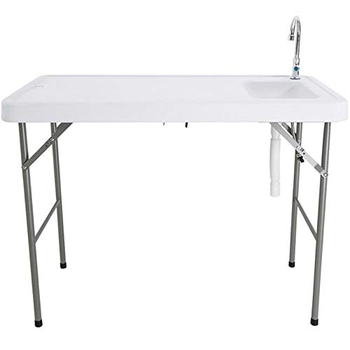 Portable Folding Fish Cleaning Table with Sink - Outdoor Camping Sink Station with Faucet & Hose Hook Up - Perfect for Fishing, Camping, Picnics & Dock Use - Includes Camping Accessories & Bench