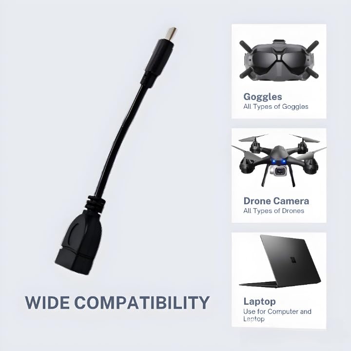 FPV Goggles OTG USB Cable Adapter - USB-C Male to USB-A Female for DJI Goggles V2, V3, N3 | Drone Racing Accessories & VR Headset Connectivity