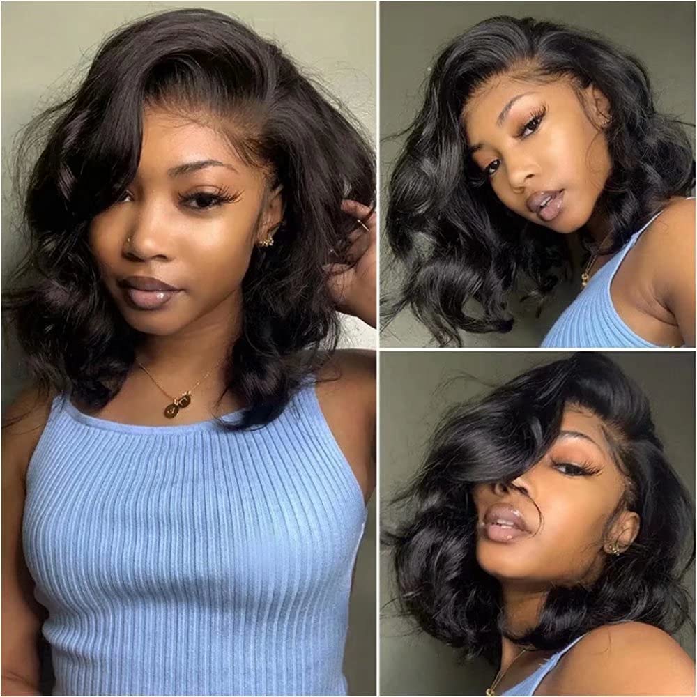 Short Bob Wavy Human Hair Lace Front Wig - 10Inch Brazilian Body Wave HD Invisible 13x6 Lace Frontal Wig with Pre-Plucked Bleached Knots (Glueless) for Black Women | Perfect for Daily Wear, Cosplay & Special Occasions
