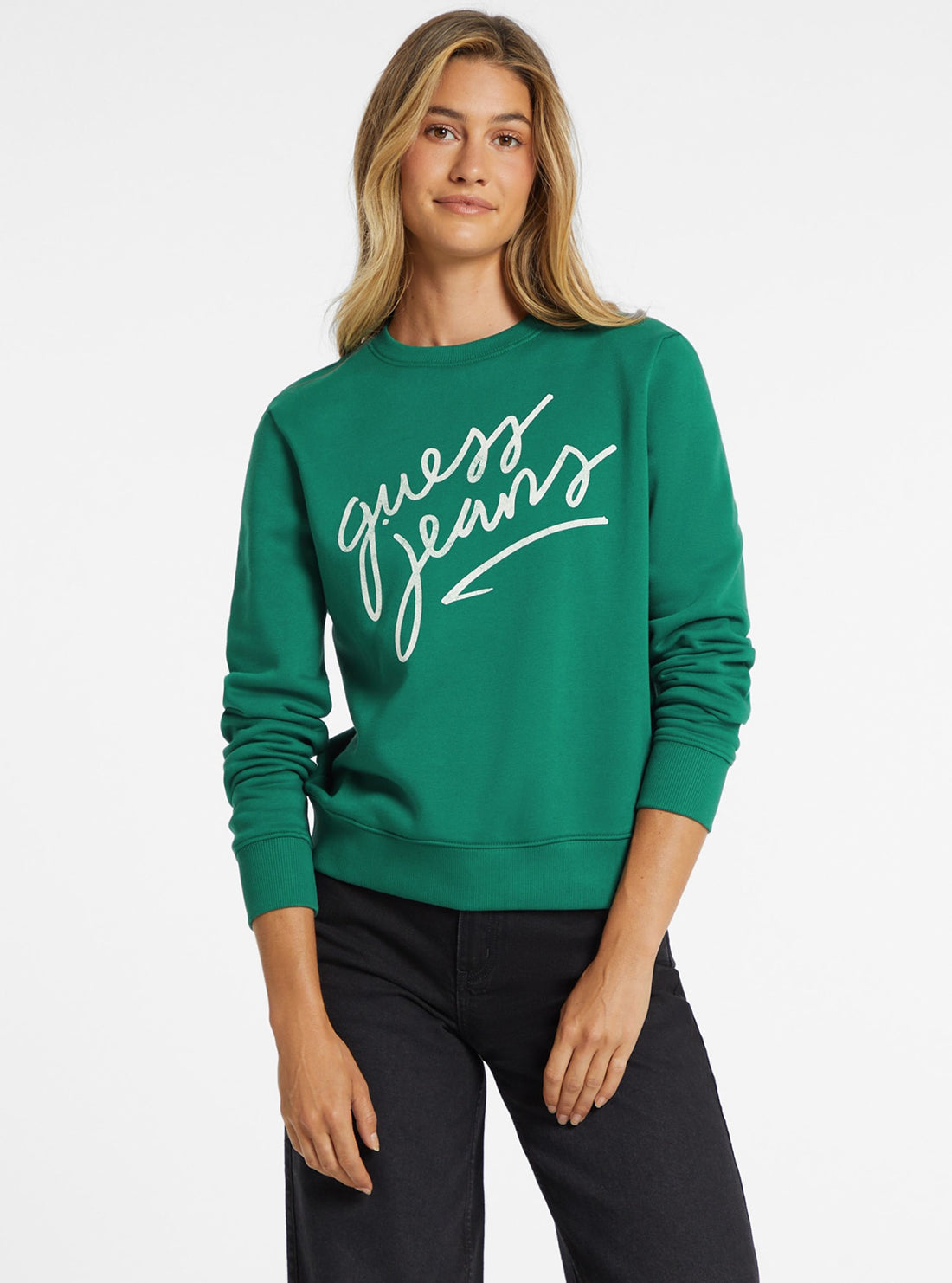 Guess Green Logo Jumper for Women - Stylish Casual Pullover Sweater | Perfect for Fall Outfits, Weekend Wear & Layering Looks
