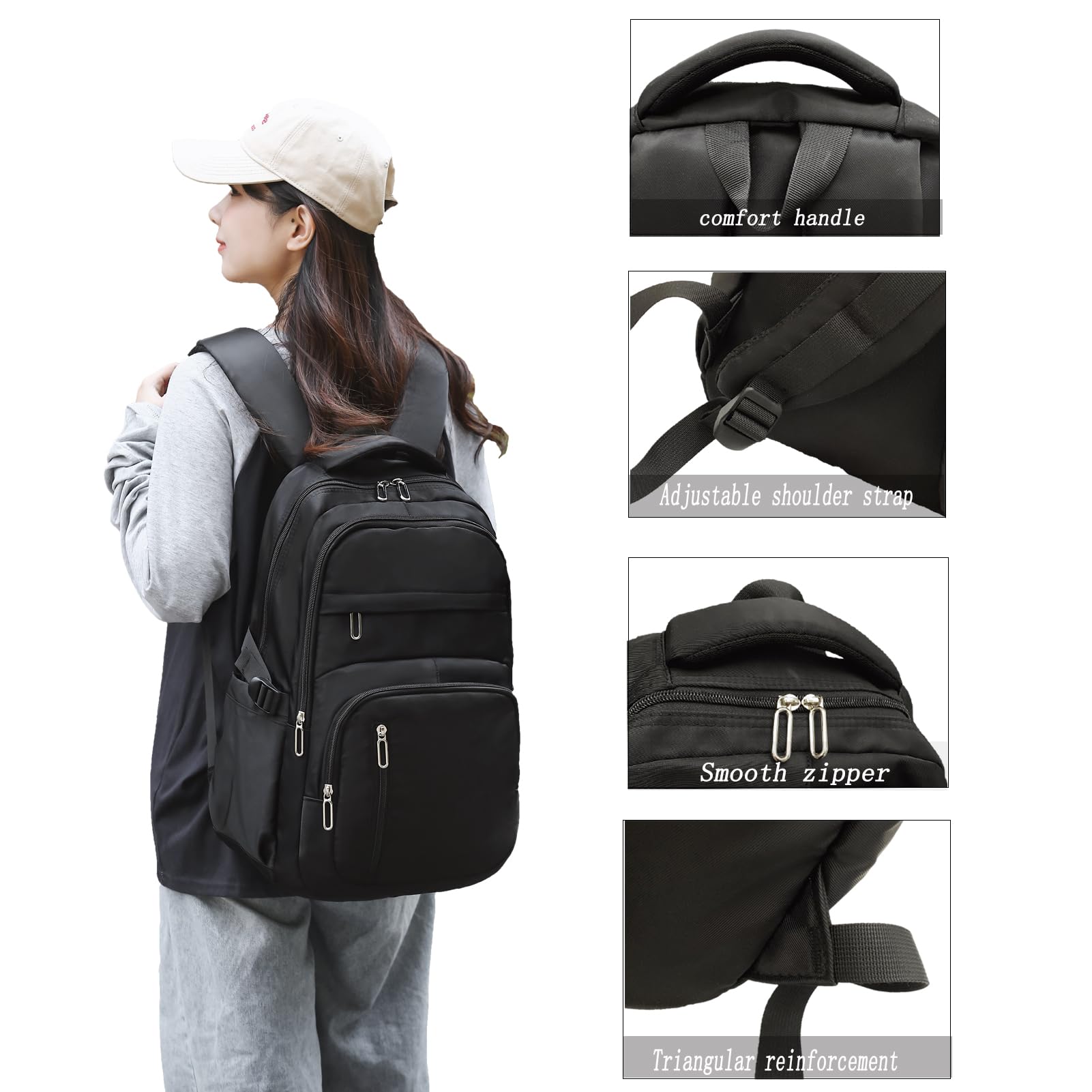 Stylish Lightweight Laptop Backpack for School & Travel - Black