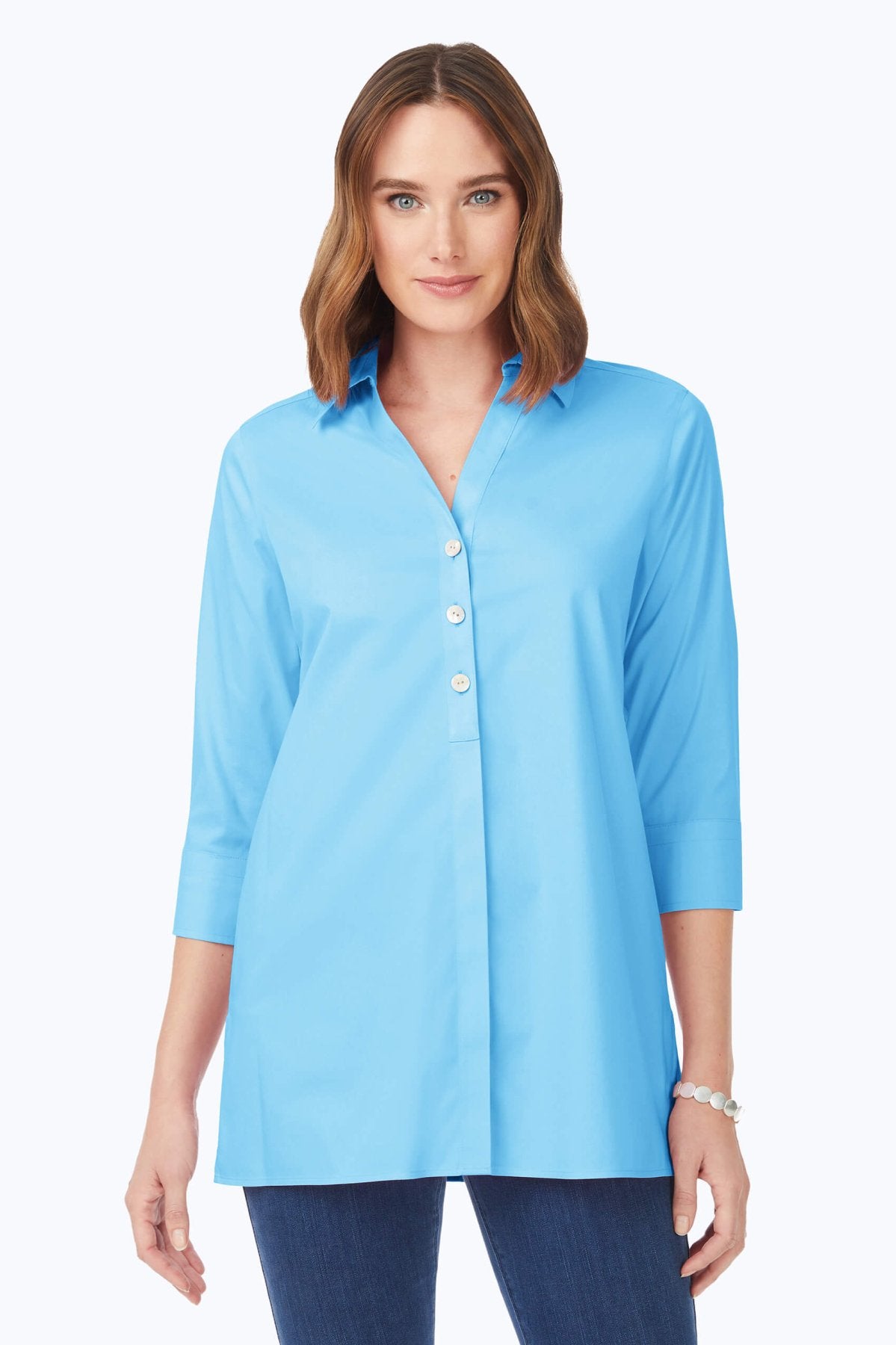 Pamela No Iron Stretch 3/4 Sleeve Tunic Top for Women - Wrinkle-Free Comfort Fit Blouse - Perfect for Office, Travel & Casual Wear
