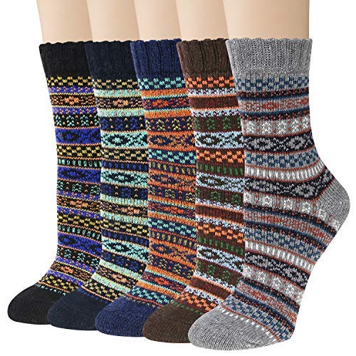 Justay 5 Pairs Women's Wool Socks - Vintage Soft Warm Knit Winter Socks for Women, Cozy Cabin Socks, Perfect Gift for Her - Ideal for Cold Weather, Hiking & Home Comfort