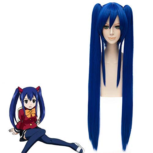 RTGFS Biamoxer Wendy Marvell Cosplay Wig - Fairy Tail Anime Blue Long Straight Pigtails Synthetic Hair for Costume, Halloween, and Anime Conventions