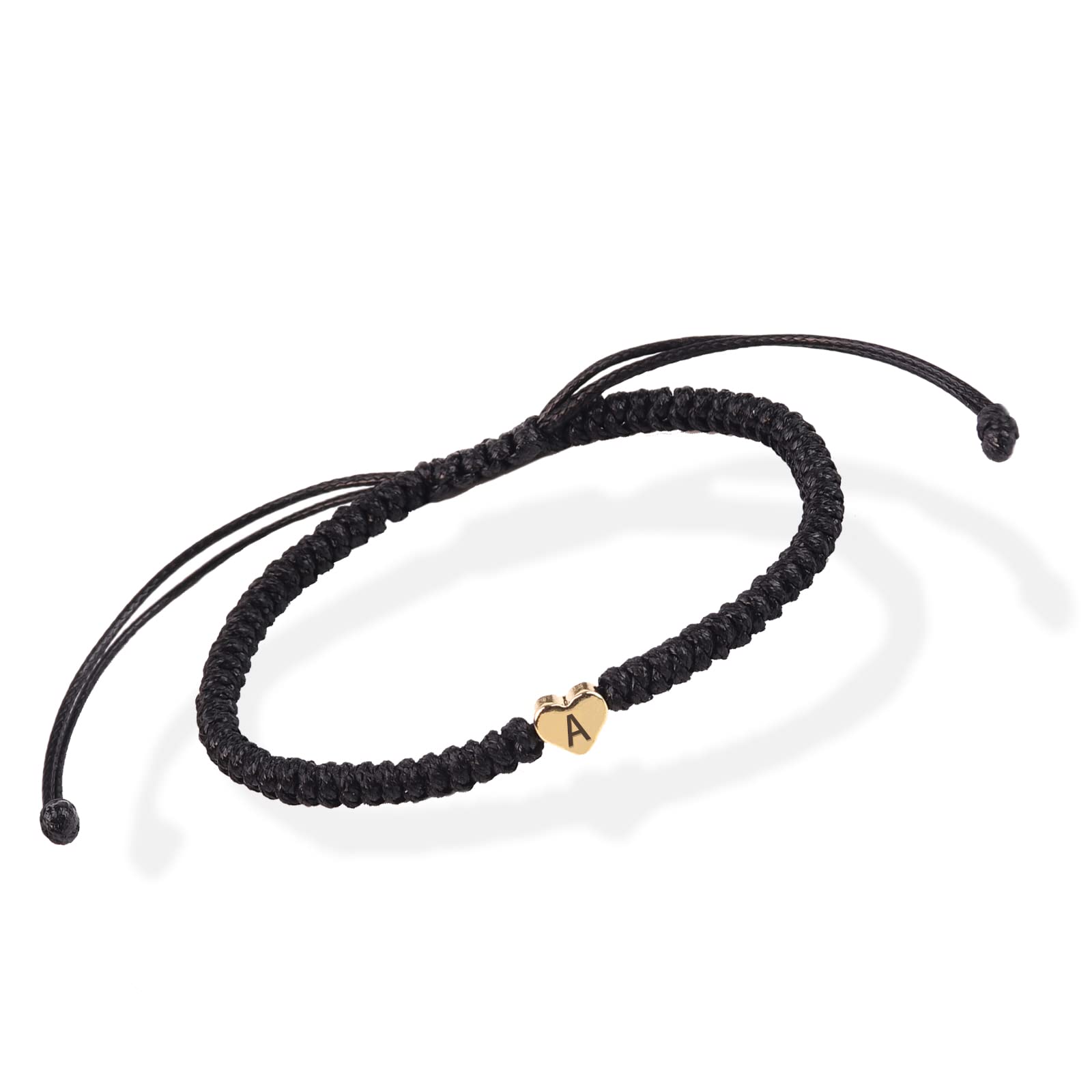 Personalized Initial Bracelet for Women, Men, Teens - Adjustable A-Z Letter Braided Friendship Jewelry - Best Birthday, Graduation, Mother's Day Gift for Mom, Best Friend - Handmade Heart Link Design (Black, A) - Perfect for Everyday Wear, Special Occasions & Gift Giving