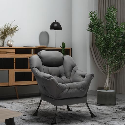 HollyHOME Oversized Fabric Lounge Chair - Dark Grey Accent Reading Chair with Armrests for Living Room, Bedroom & Dorm | Cozy Comfort for Relaxing, Reading & Napping